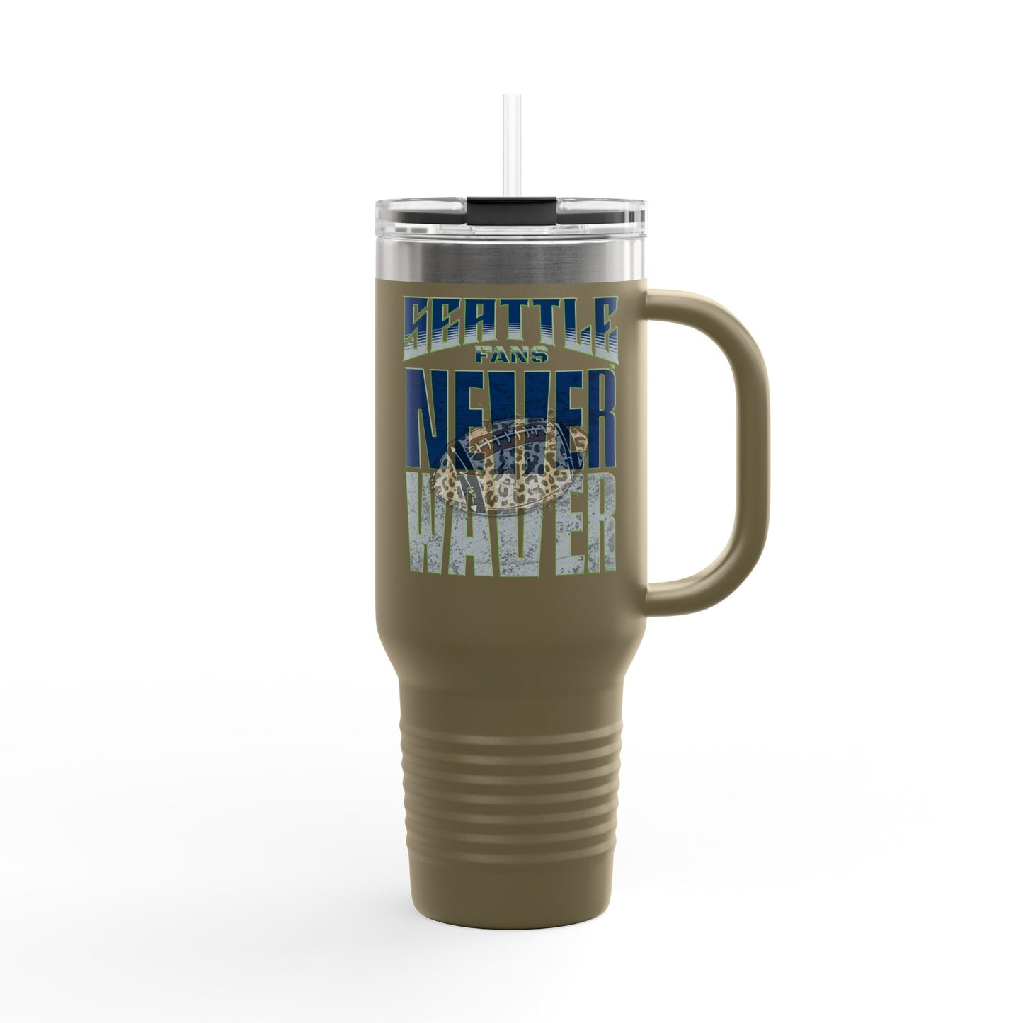 Seattle Fans Never Waver W-Leopard Football Insulated Travel Mug, 40oz - Never Waver