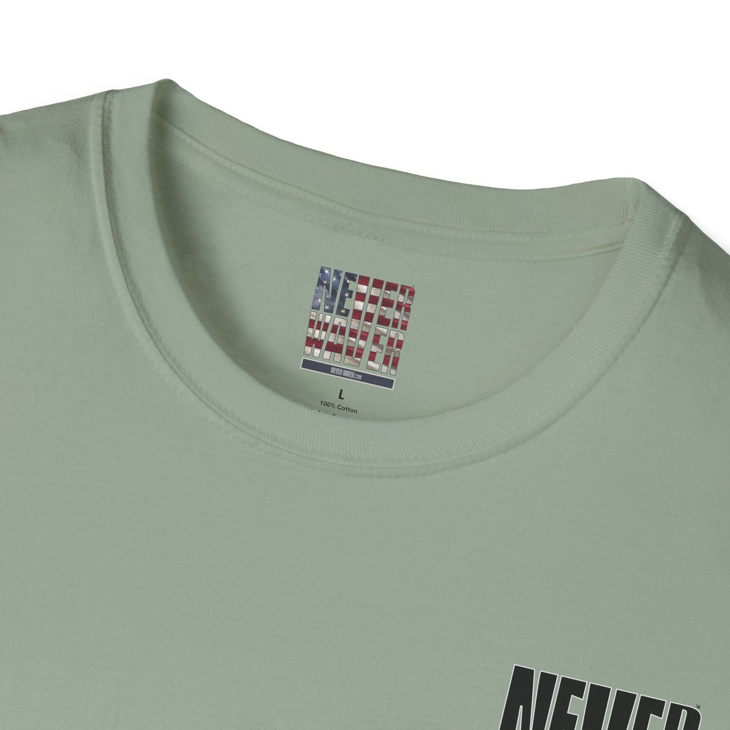 Never Waver” Jesus a bold, eye-catching design that reflects a steadfast faith and confidence in Christ. Unisex Soft style T-Shirt - Never Waver
