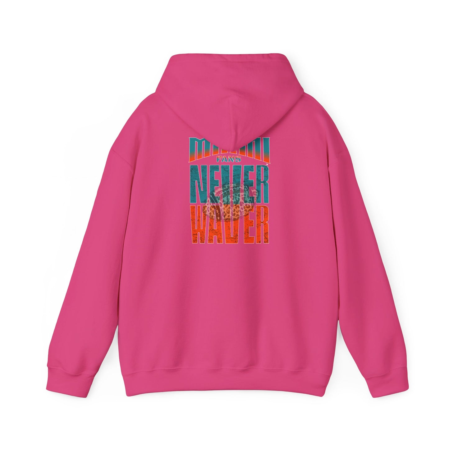Unisex Heavy Blend™ Hooded Sweatshirt -Miami Fans  NEVER WAVER w Leopard Football | Cozy Streetwear for Every Day - Never Waver