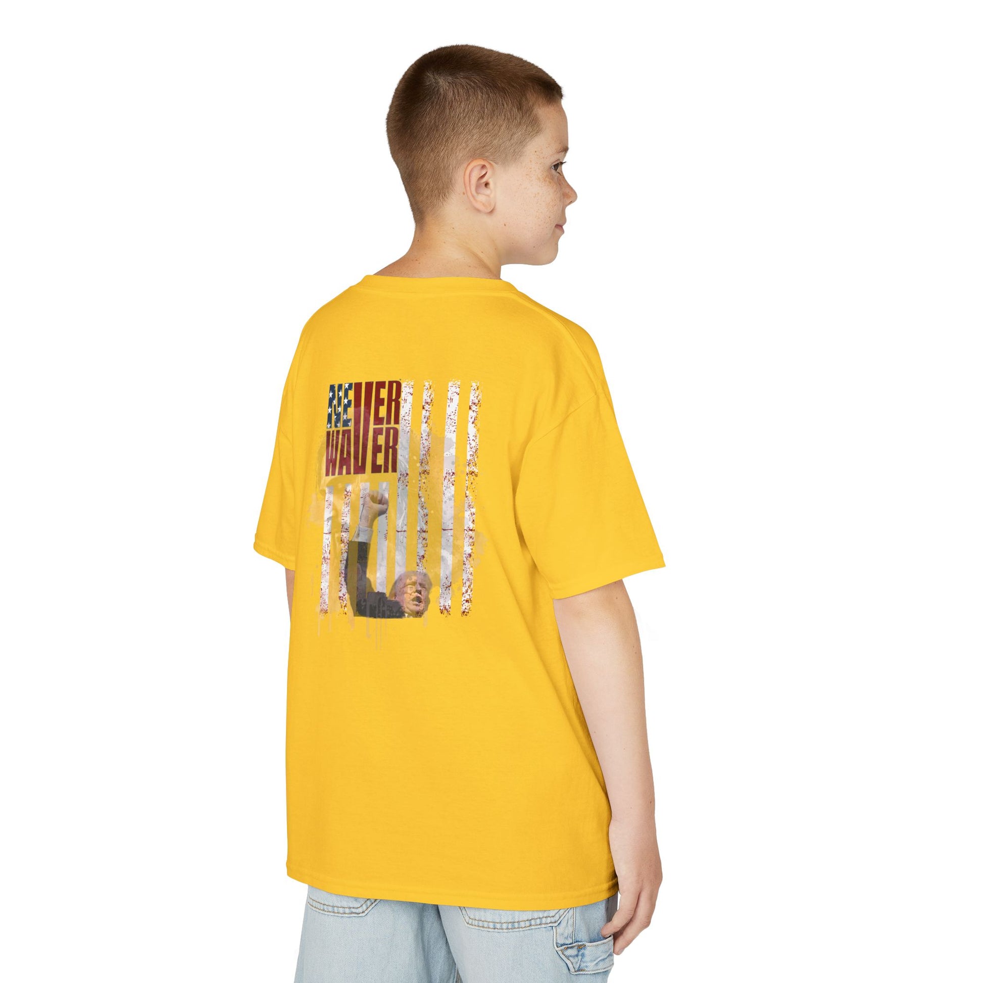 Never Waver Trump Fist Pump W Jesus Protection Kids Heavy Cotton™ Tee - Never Waver