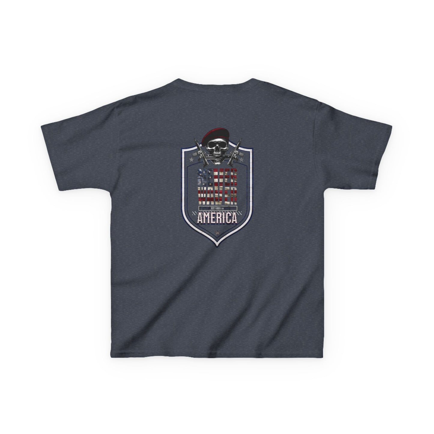 Patriotic Kids Heavy Cotton Tee - 'America Never Waver' USA Graphic Tee - Never Waver