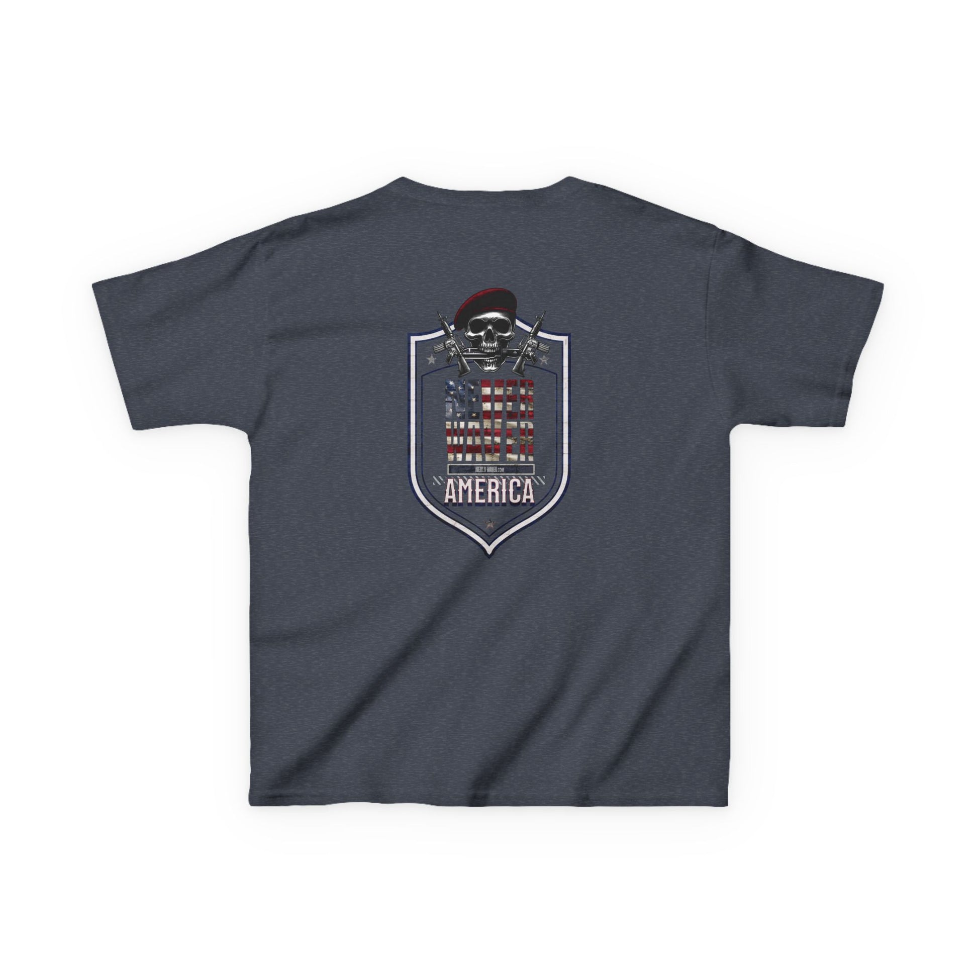 Patriotic Kids Heavy Cotton Tee - 'America Never Waver' USA Graphic Tee - Never Waver