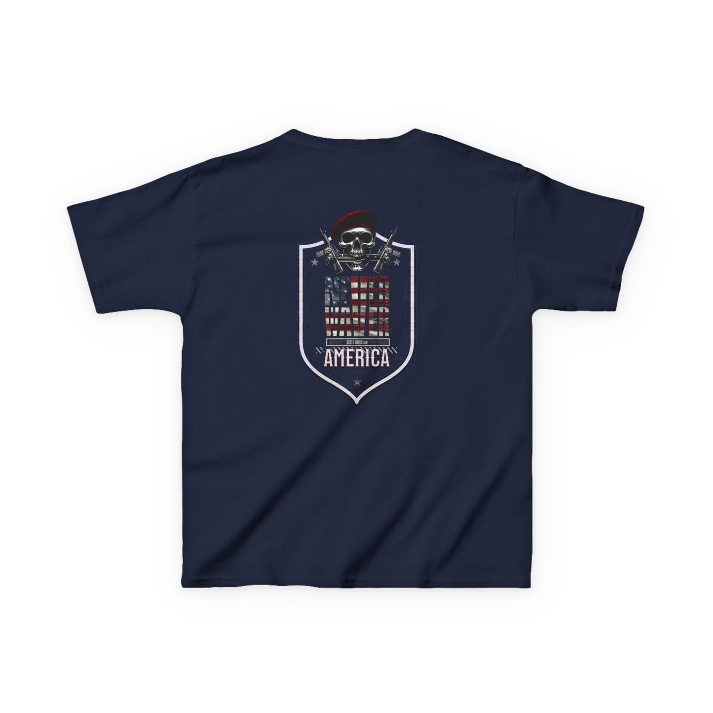 Patriotic Kids Heavy Cotton Tee - 'America Never Waver' USA Graphic Tee - Never Waver