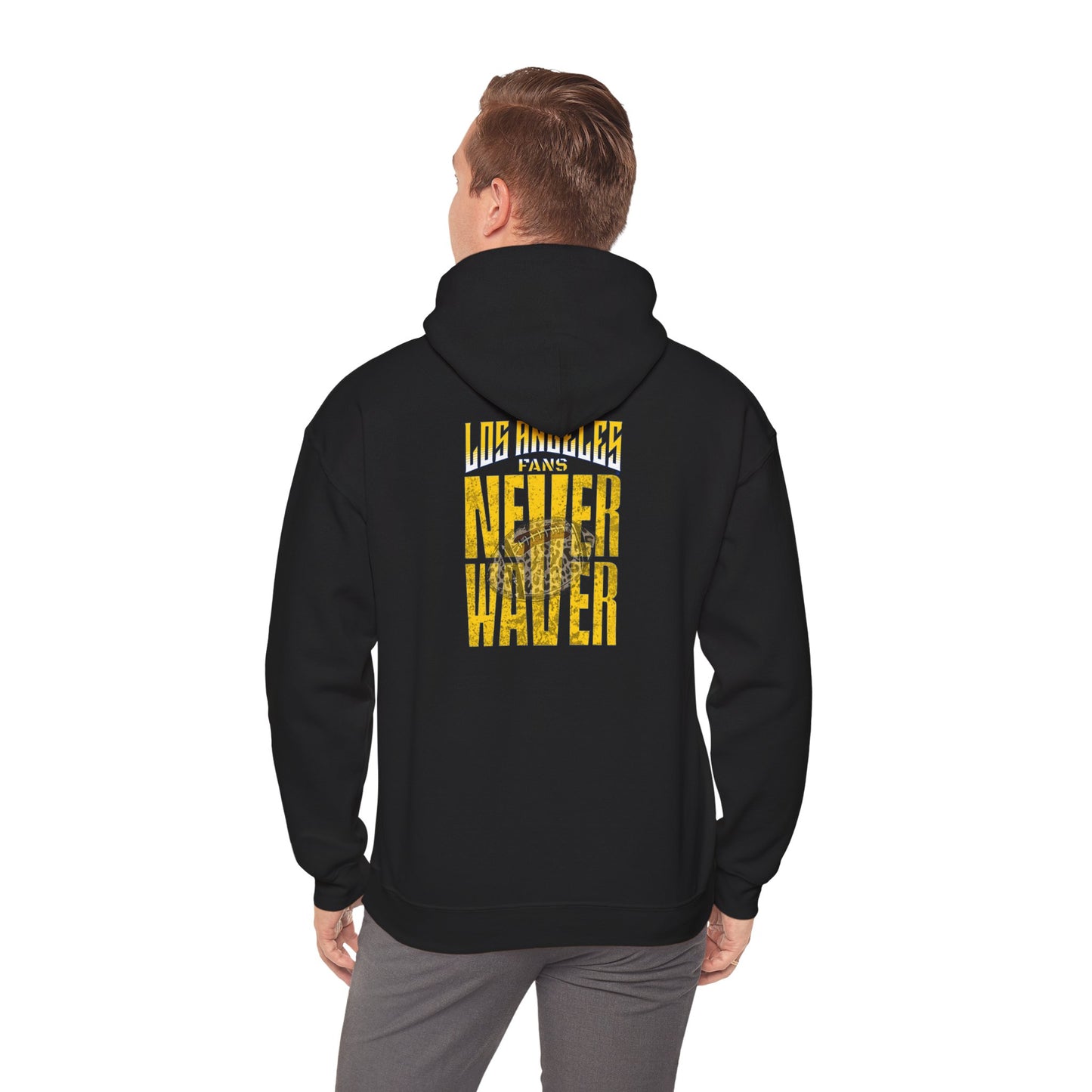 Los Angeles Fans Never Waver w Leopard Football Unisex Heavy Blend™ Hooded Sweatshirt - Cozy, Motivational Apparel for Everyday Wear