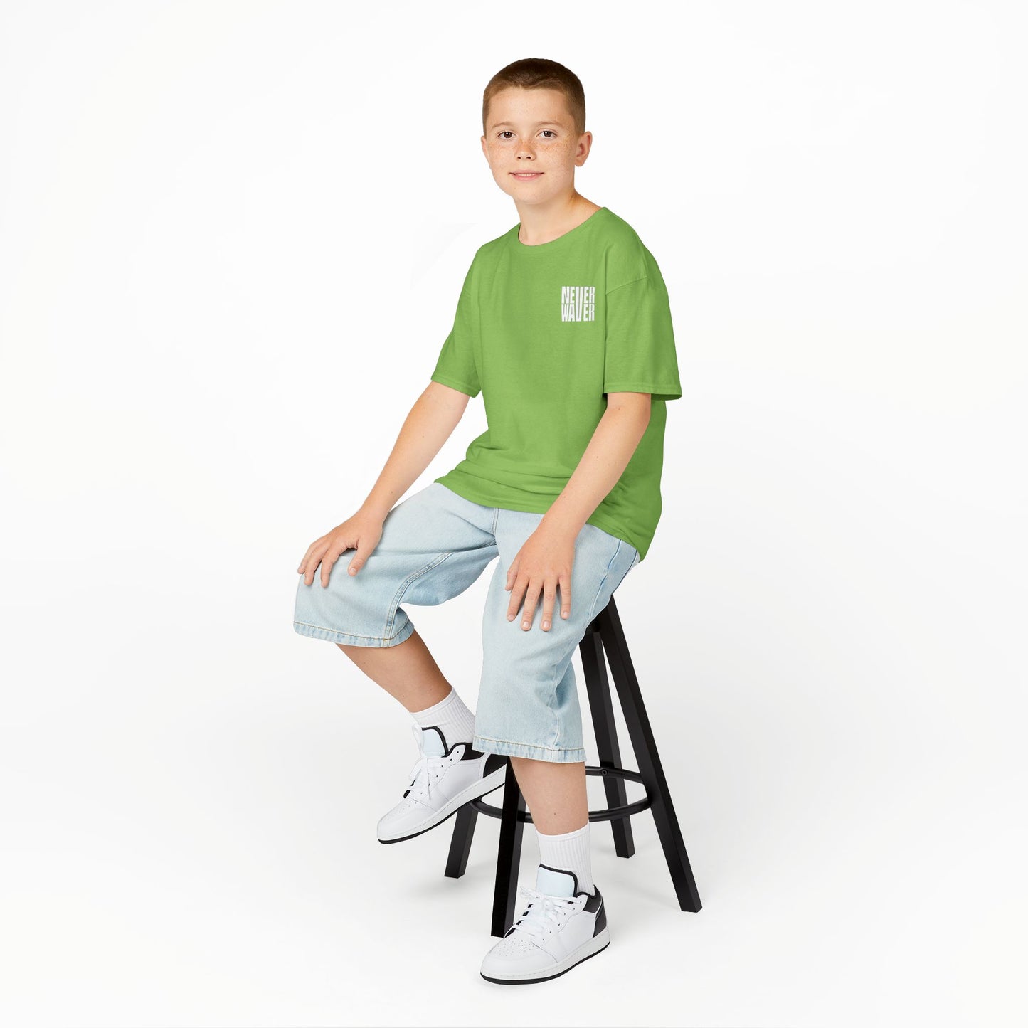 Kids Golf Tee -Never Waver” Jesus a bold, eye-catching design that reflects a steadfast faith and confidence in Christ. - Never Waver
