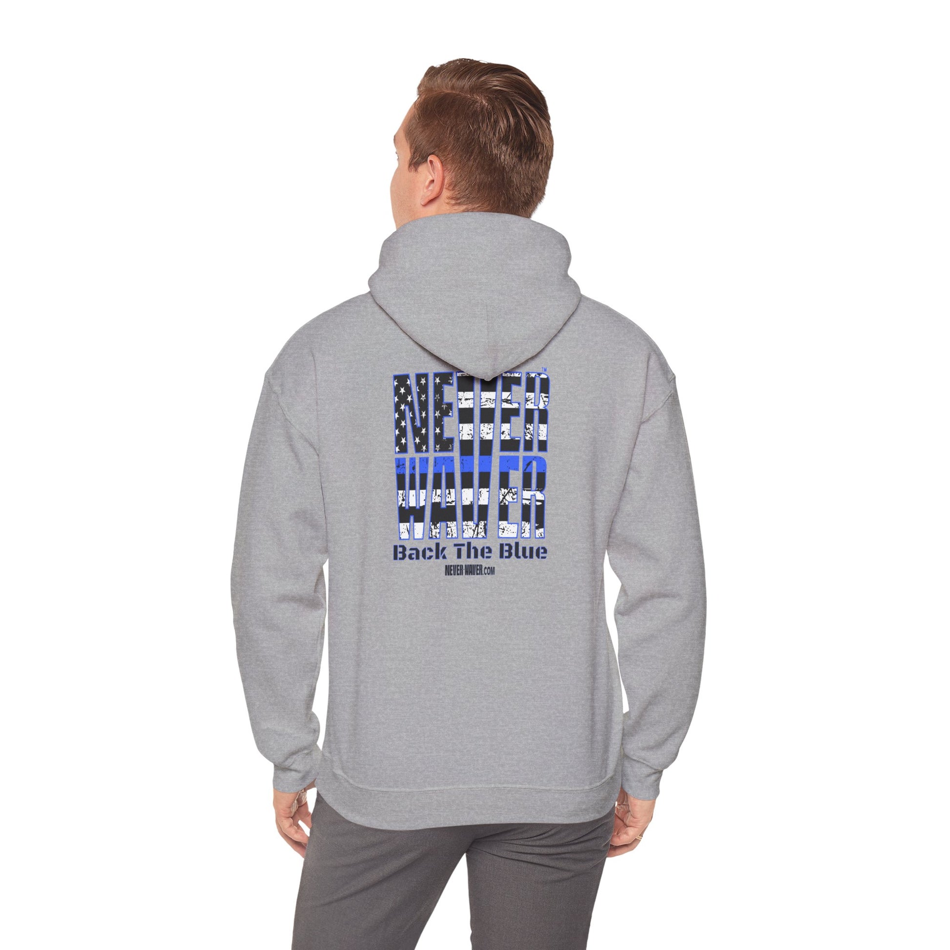 Never Waver Back The Blue Hoodie - Unisex Heavy Blend Sweatshirt - Never Waver