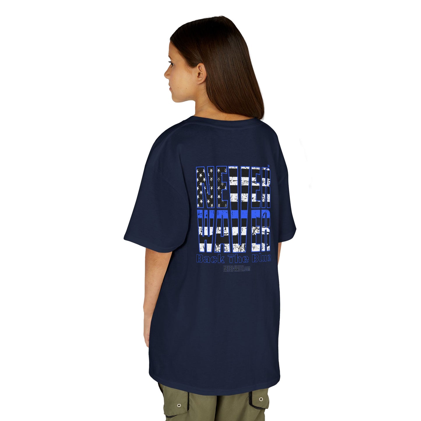 Never Waver Back The Blue  Kids Heavy Cotton™ Tee - Never Waver