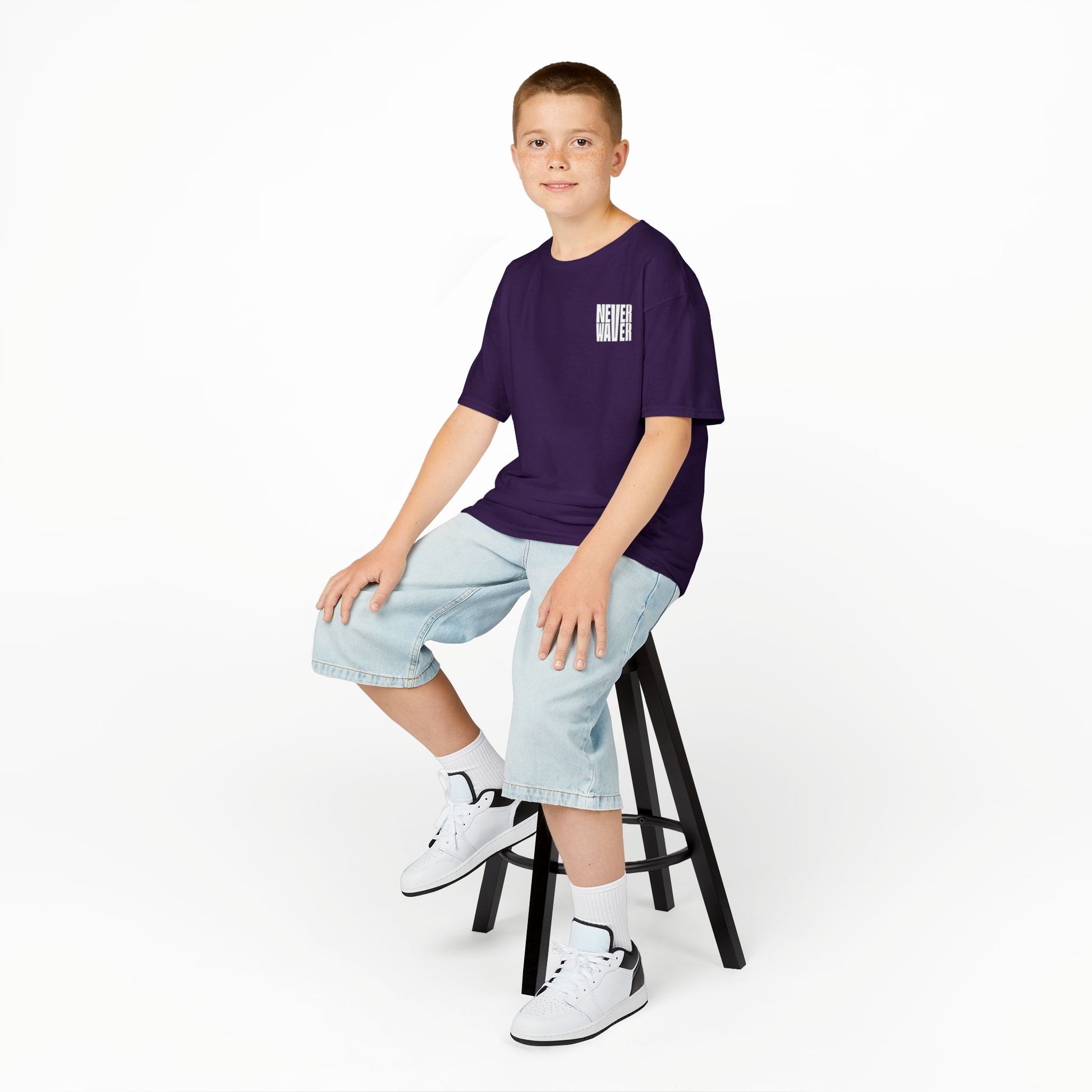Kids Golf Tee -Never Waver” Jesus a bold, eye-catching design that reflects a steadfast faith and confidence in Christ. - Never Waver