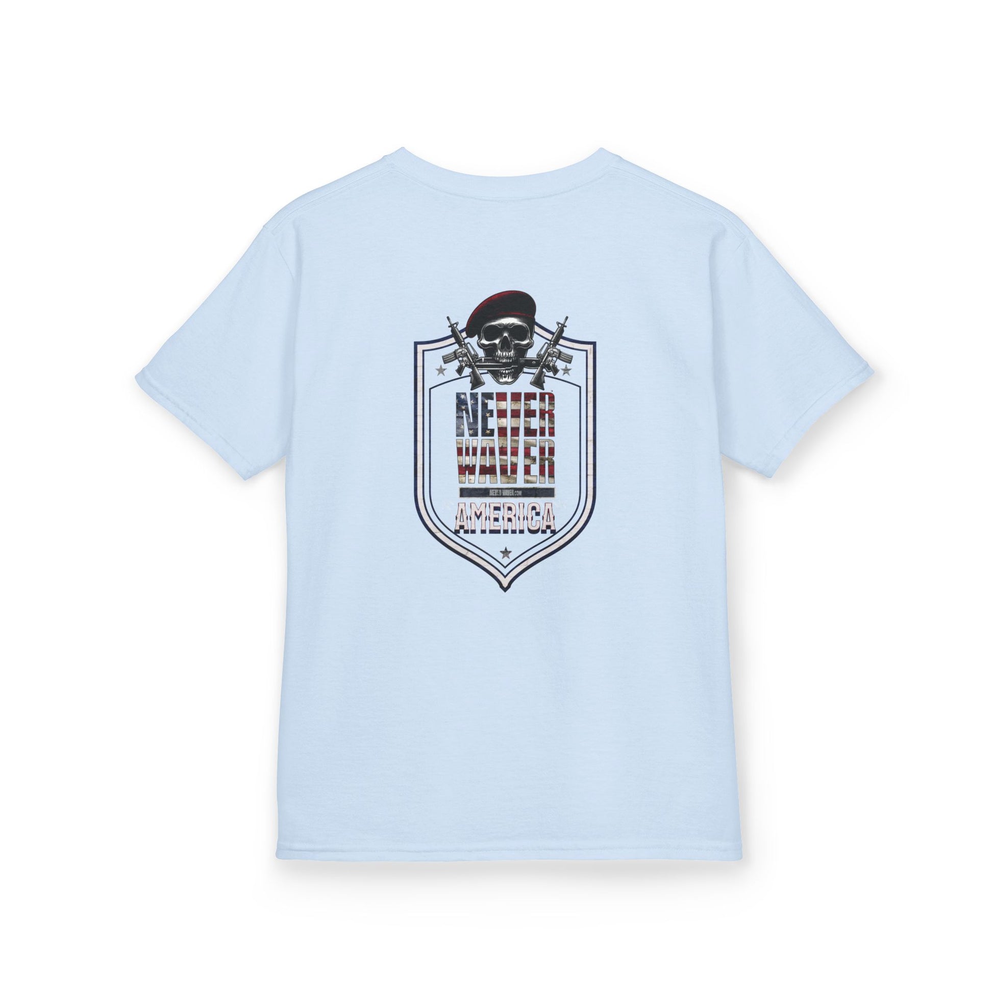 Patriotic Kids Heavy Cotton Tee - 'America Never Waver' USA Graphic Tee - Never Waver