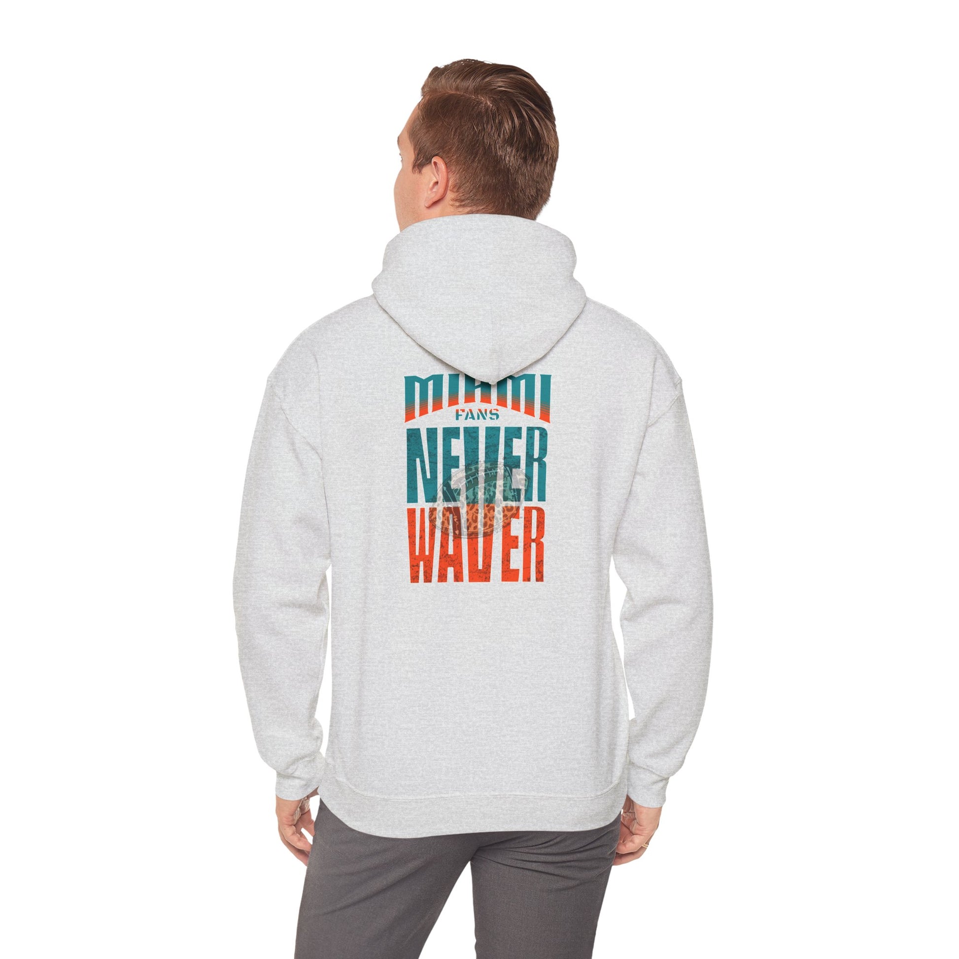 Unisex Heavy Blend™ Hooded Sweatshirt -Miami Fans  NEVER WAVER w Leopard Football | Cozy Streetwear for Every Day - Never Waver