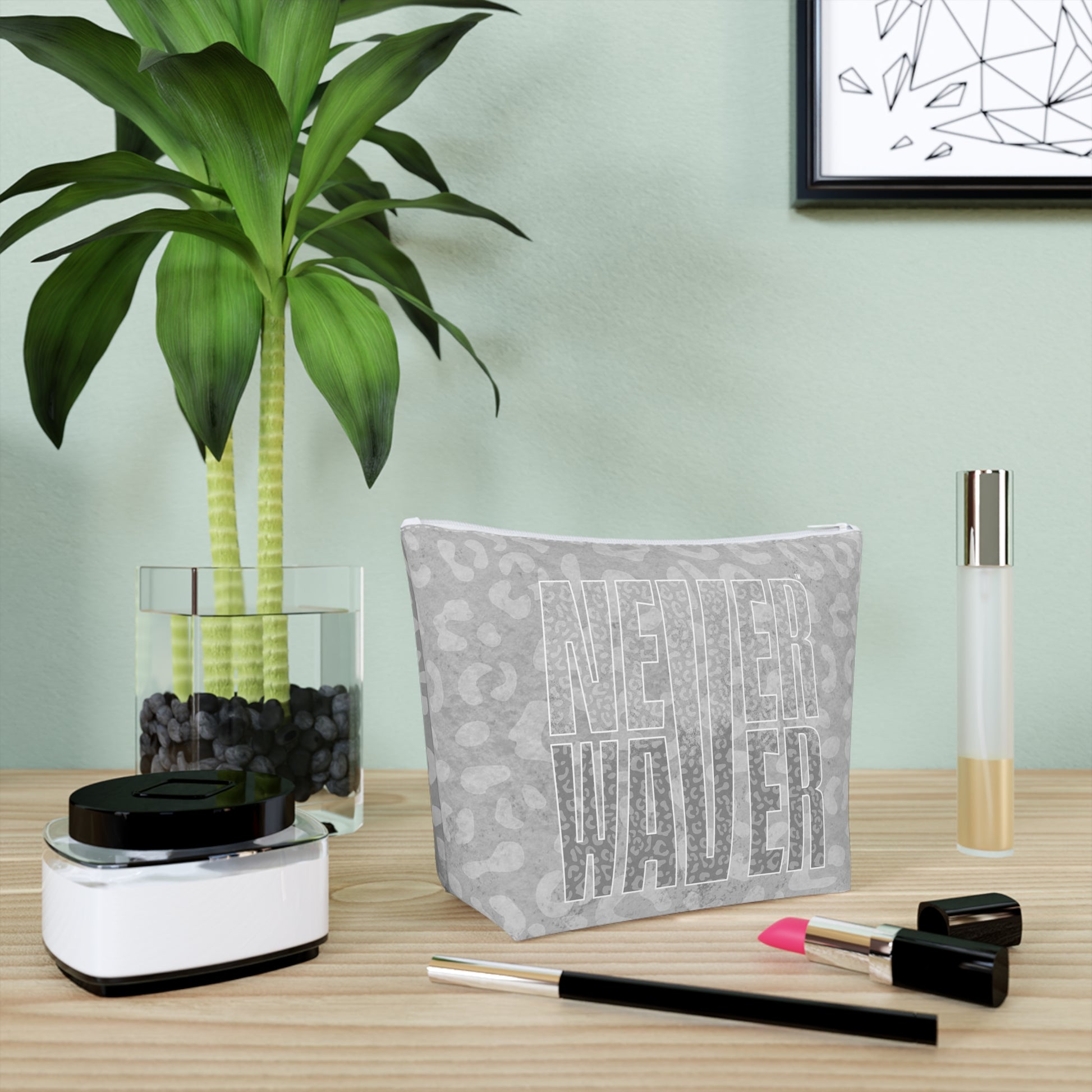Never Waver  Gray Leopard Cotton Cosmetic Bag - Never Waver