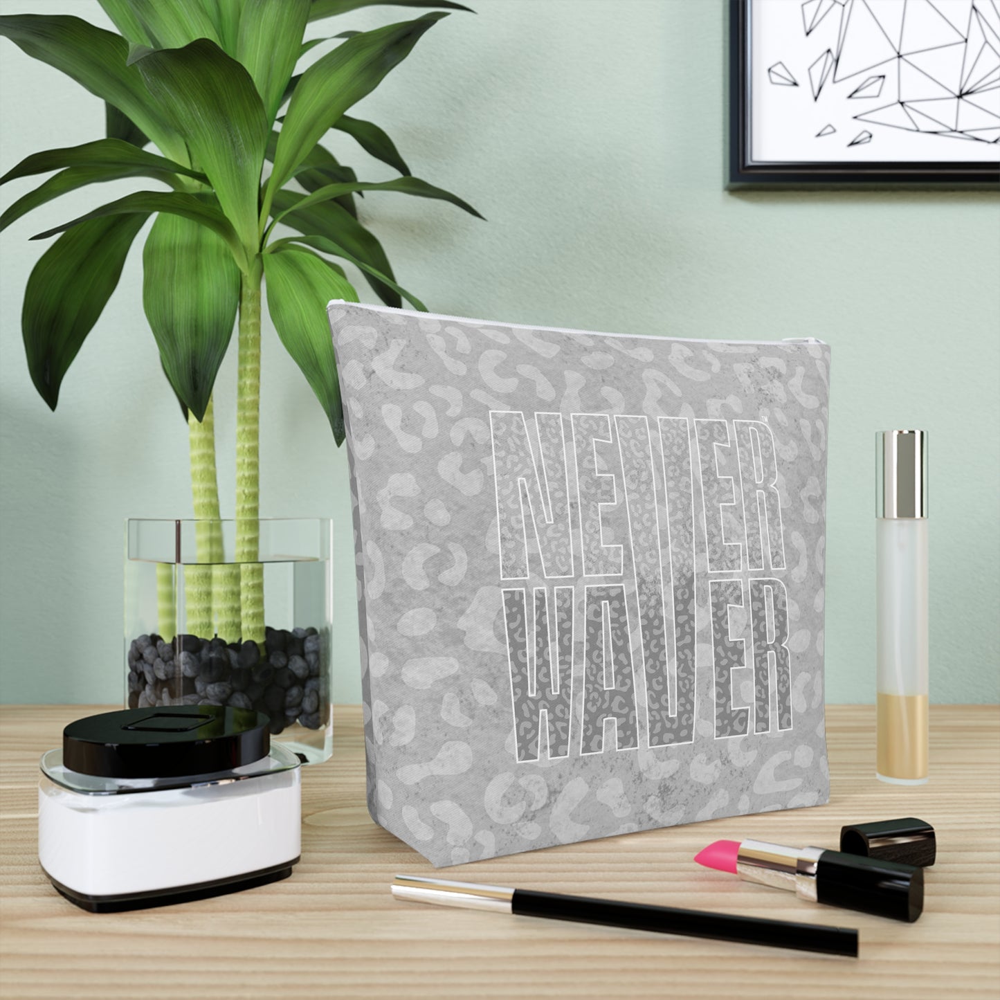 Never Waver  Gray Leopard Cotton Cosmetic Bag - Never Waver