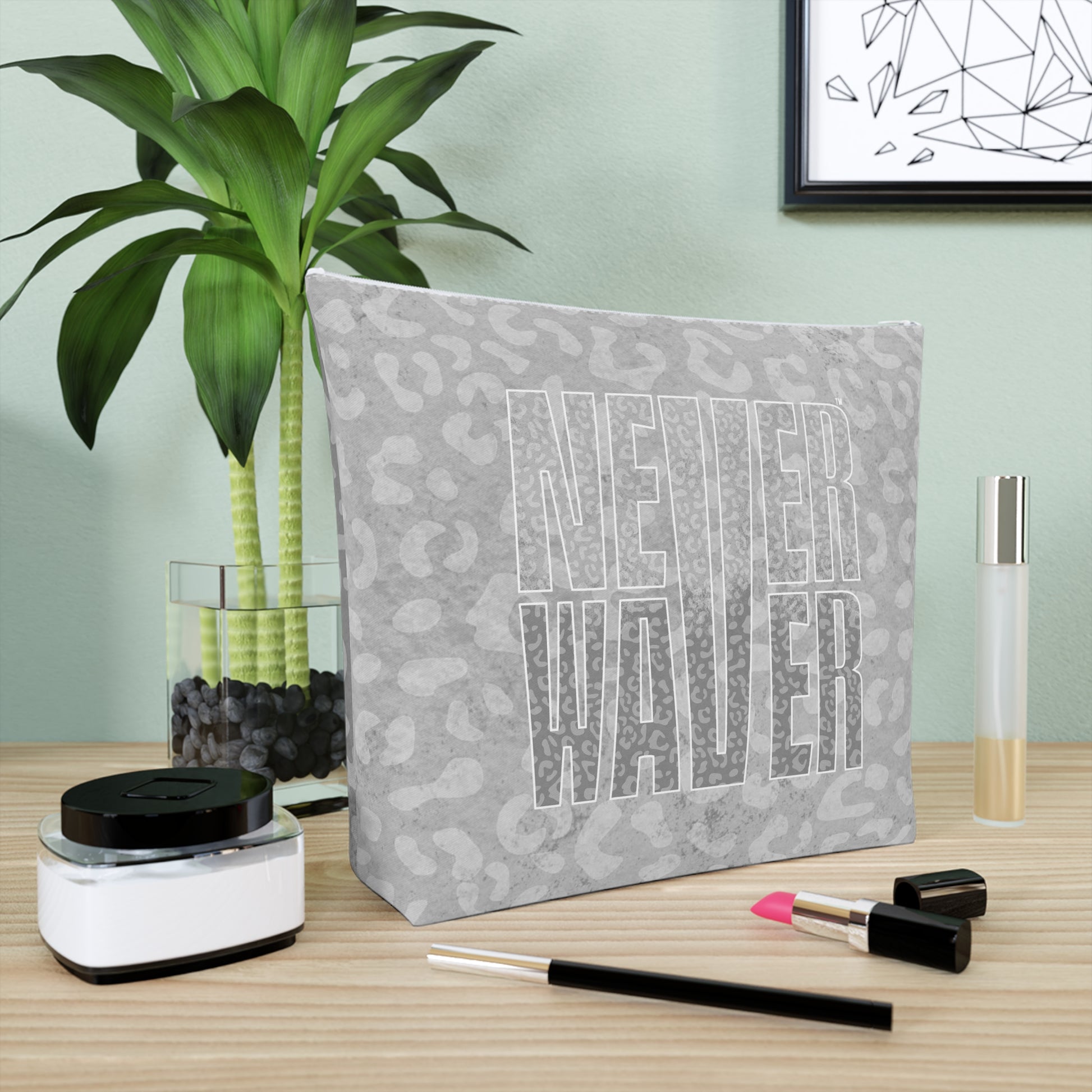 Never Waver  Gray Leopard Cotton Cosmetic Bag - Never Waver