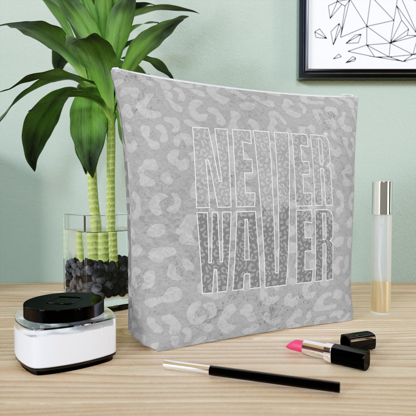Never Waver  Gray Leopard Cotton Cosmetic Bag - Never Waver