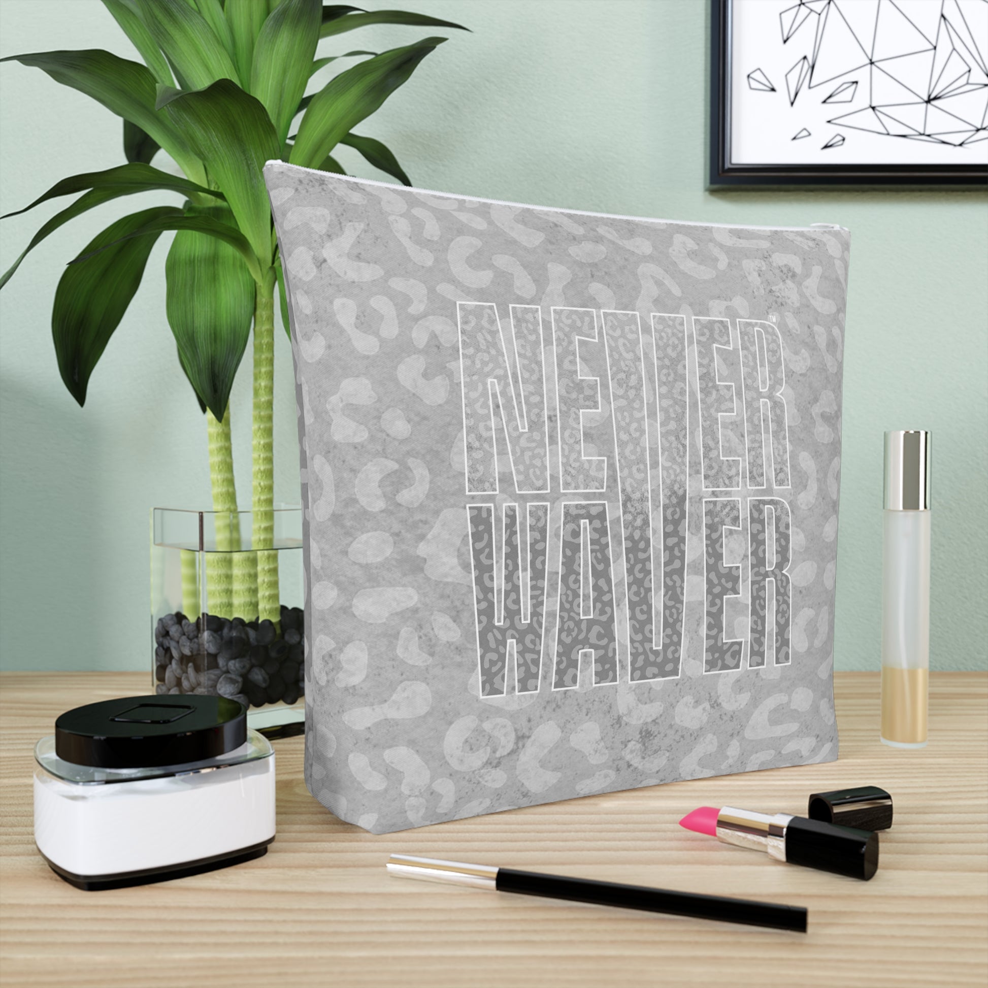 Never Waver  Gray Leopard Cotton Cosmetic Bag - Never Waver