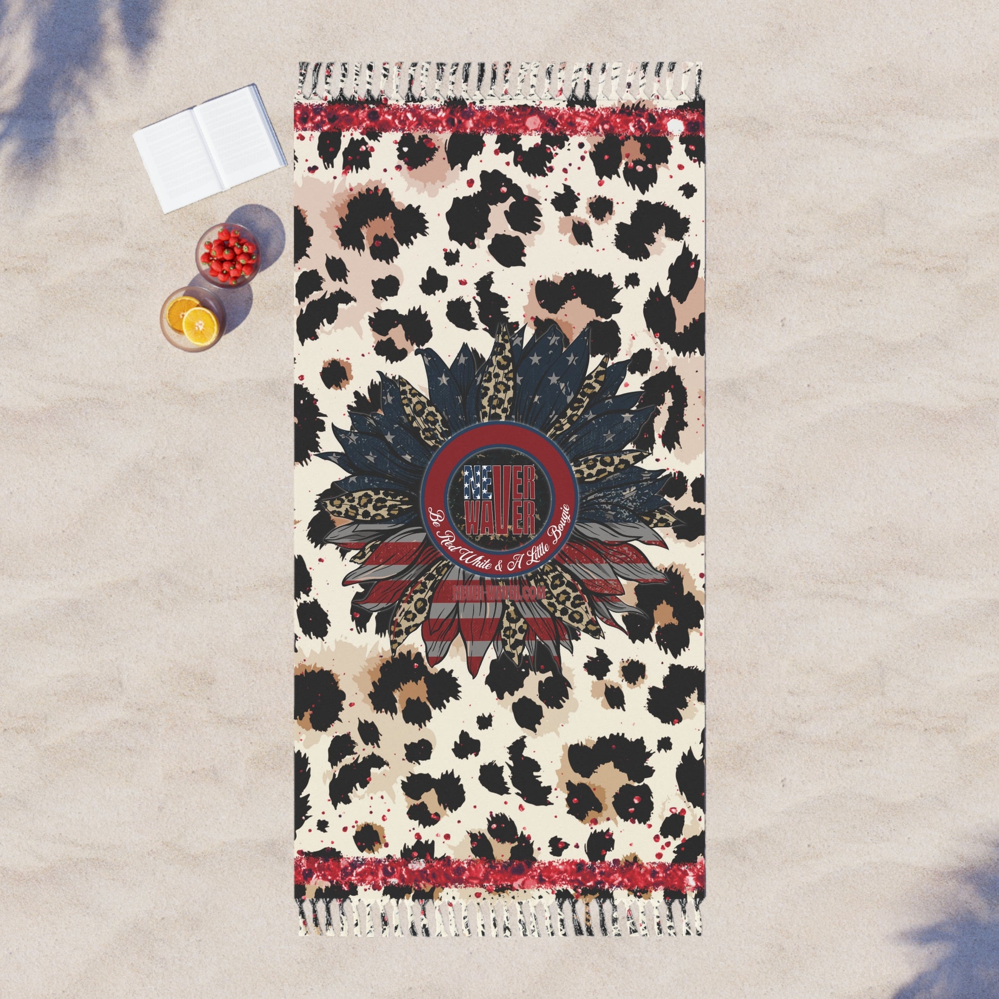 Never Waver Be Be Red White & A Little Bougie Boho Beach Towel with Floral and Animal Print Design - Never Waver
