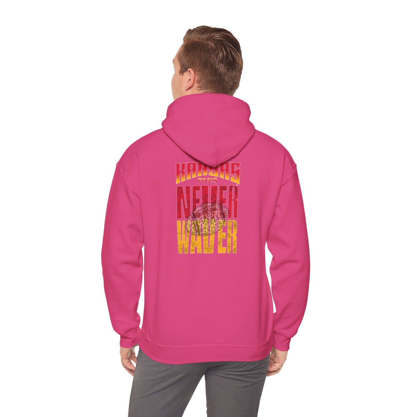 Kansas Fans Never Waver W-Leopard Football Unisex Heavy Blend™ Hooded Sweatshirt - Never Waver