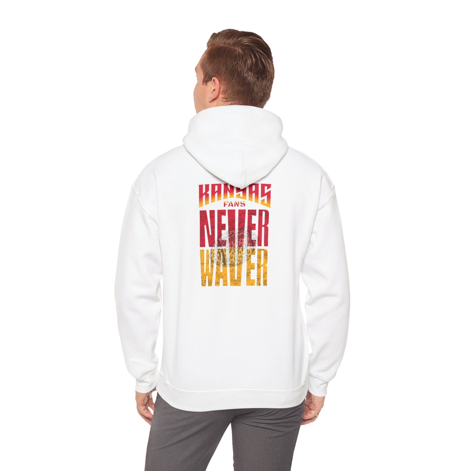 Kansas Fans Never Waver W-Leopard Football Unisex Heavy Blend™ Hooded Sweatshirt - Never Waver
