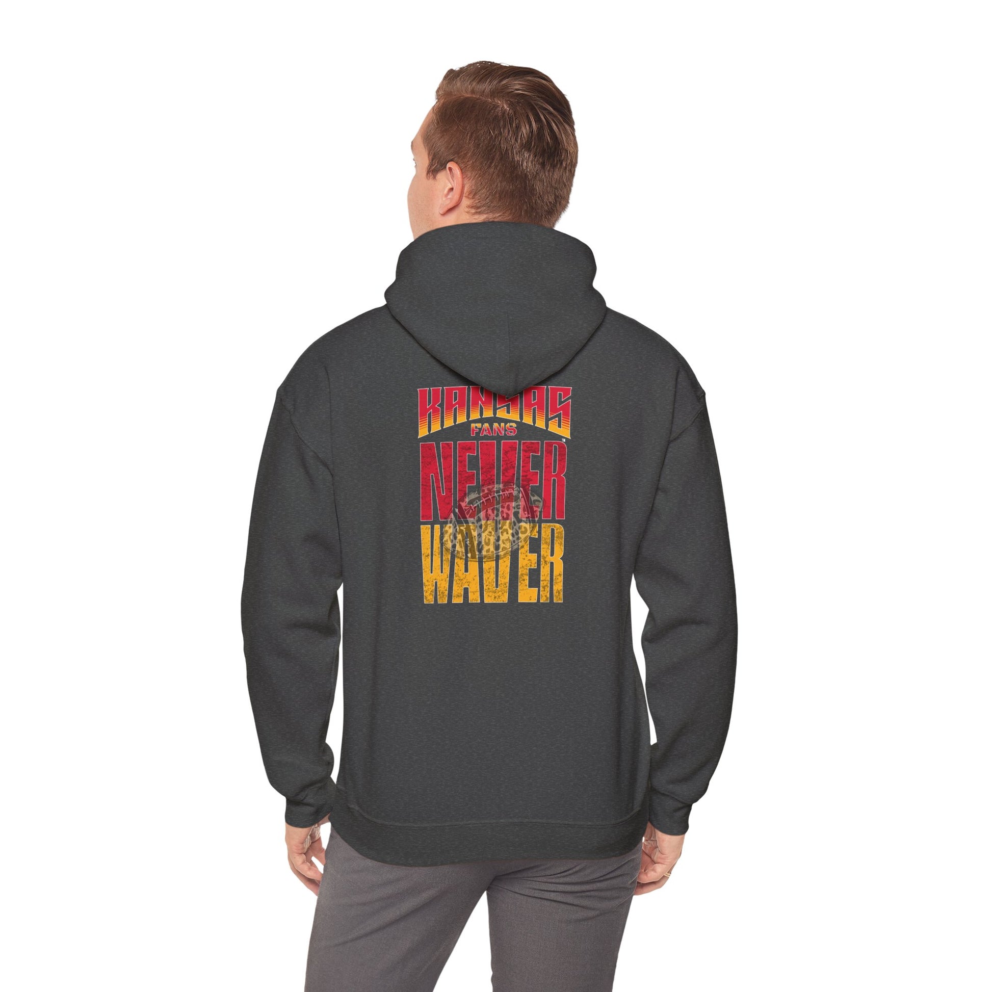 Kansas Fans Never Waver W-Leopard Football Unisex Heavy Blend™ Hooded Sweatshirt - Never Waver