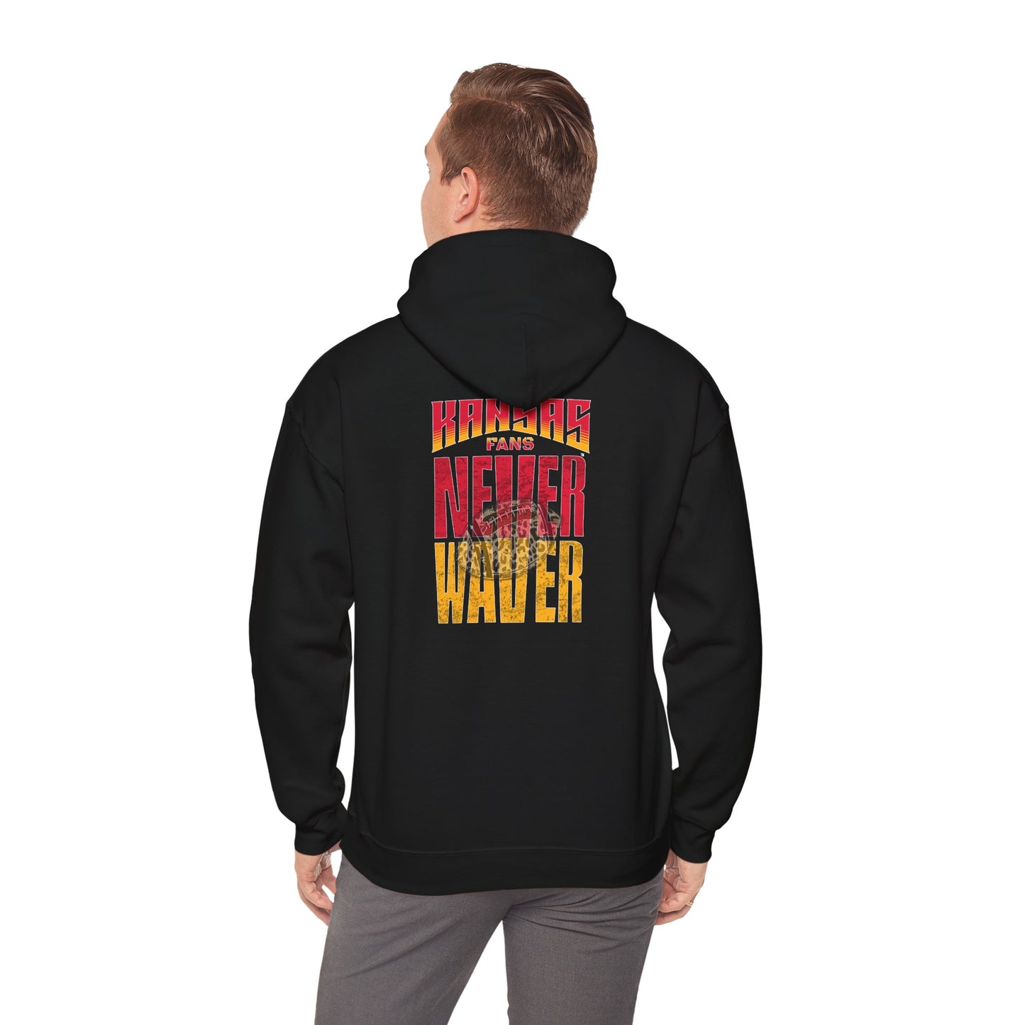 Kansas Fans Never Waver W-Leopard Football Unisex Heavy Blend™ Hooded Sweatshirt - Never Waver