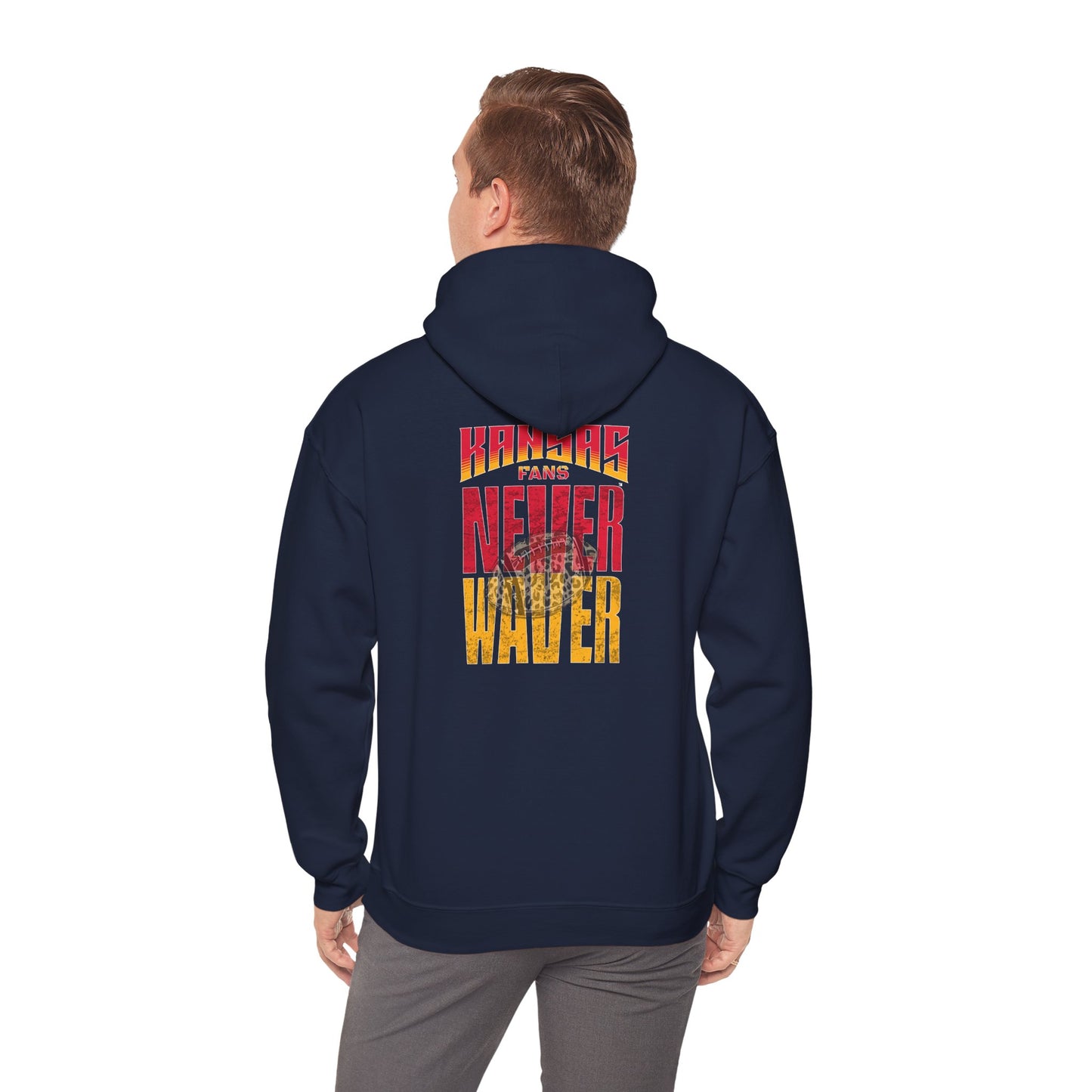 Kansas Fans Never Waver W-Leopard Football Unisex Heavy Blend™ Hooded Sweatshirt - Never Waver