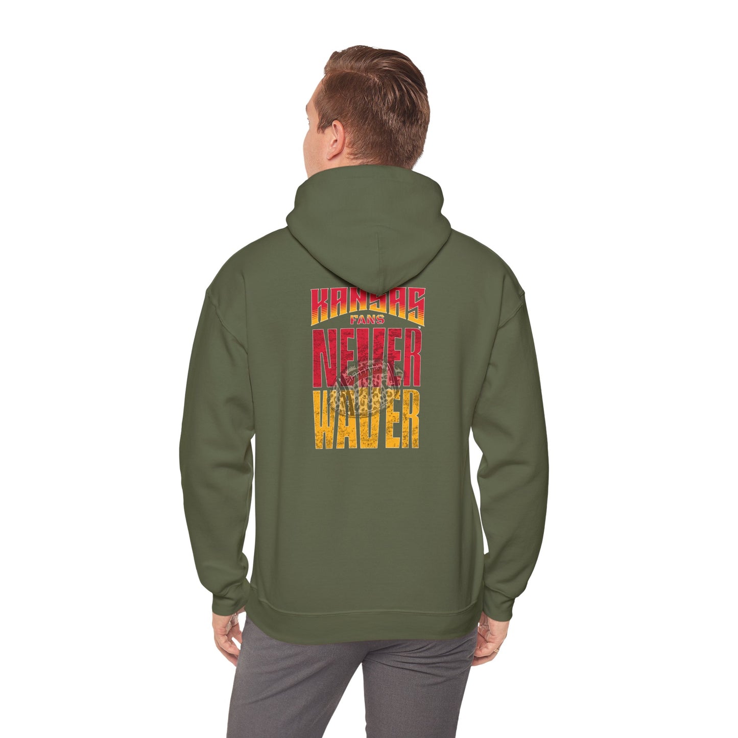 Kansas Fans Never Waver W-Leopard Football Unisex Heavy Blend™ Hooded Sweatshirt - Never Waver
