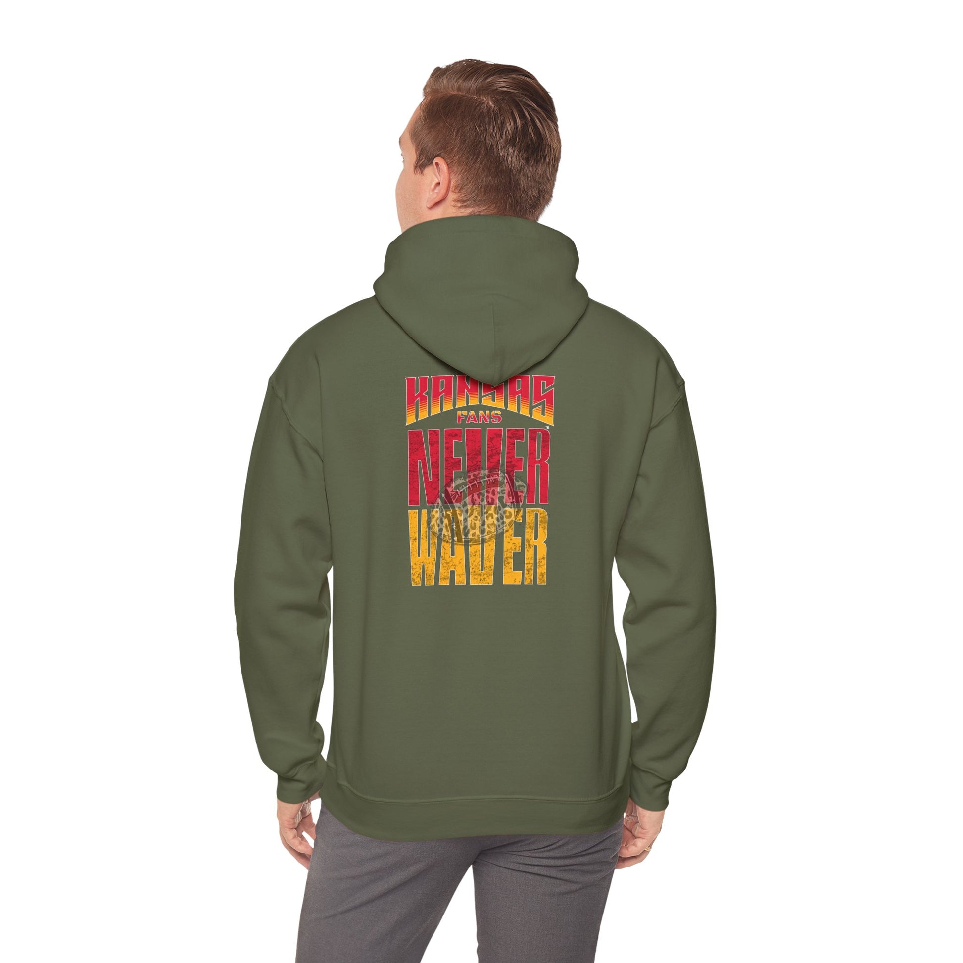 Kansas Fans Never Waver W-Leopard Football Unisex Heavy Blend™ Hooded Sweatshirt - Never Waver