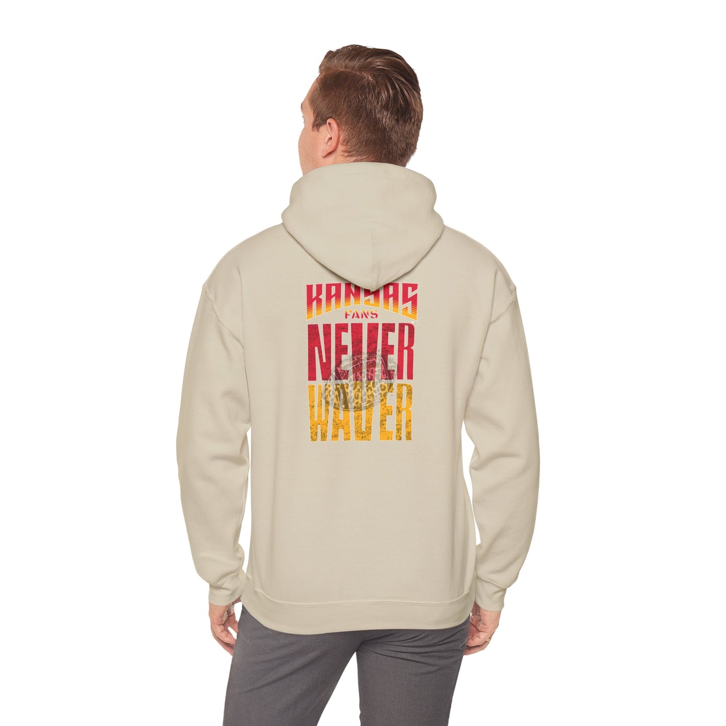 Kansas Fans Never Waver W-Leopard Football Unisex Heavy Blend™ Hooded Sweatshirt - Never Waver