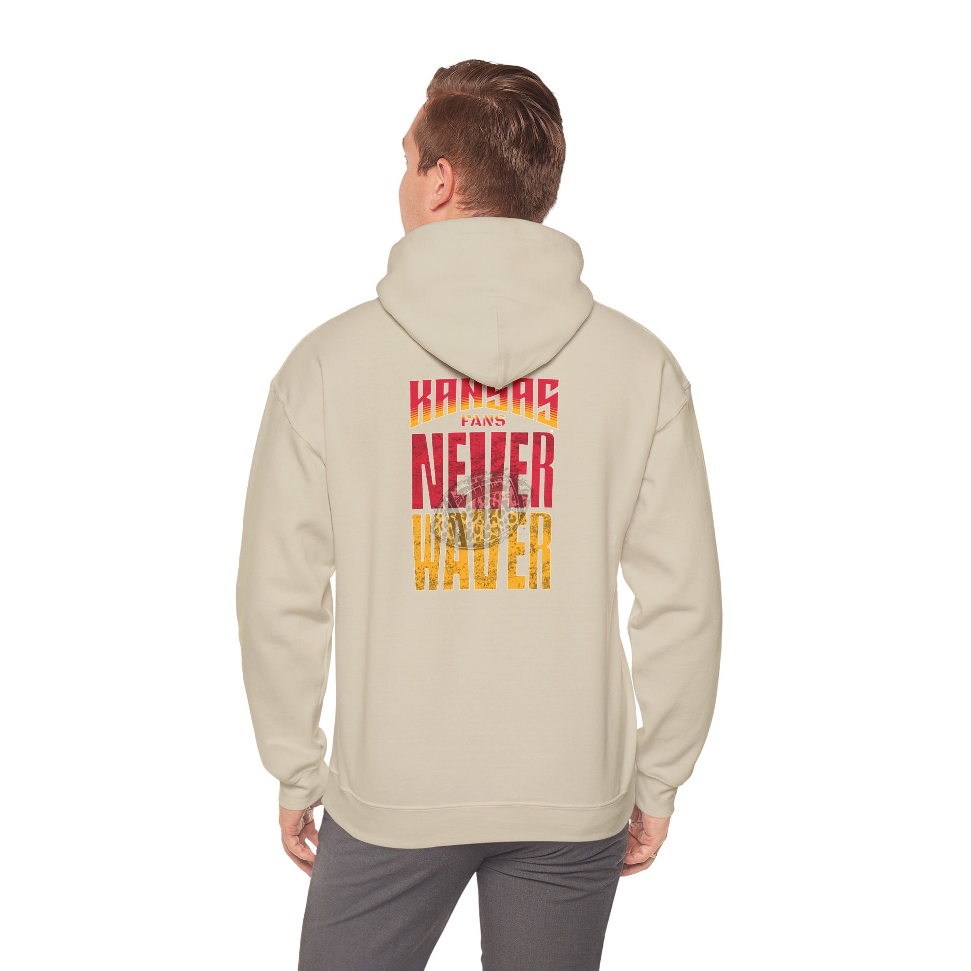 Kansas Fans Never Waver W-Leopard Football Unisex Heavy Blend™ Hooded Sweatshirt - Never Waver