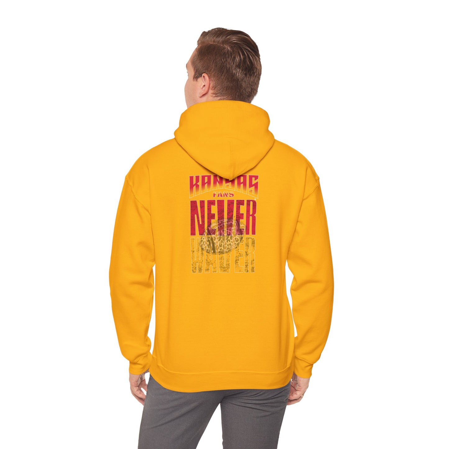 Kansas Fans Never Waver W-Leopard Football Unisex Heavy Blend™ Hooded Sweatshirt - Never Waver