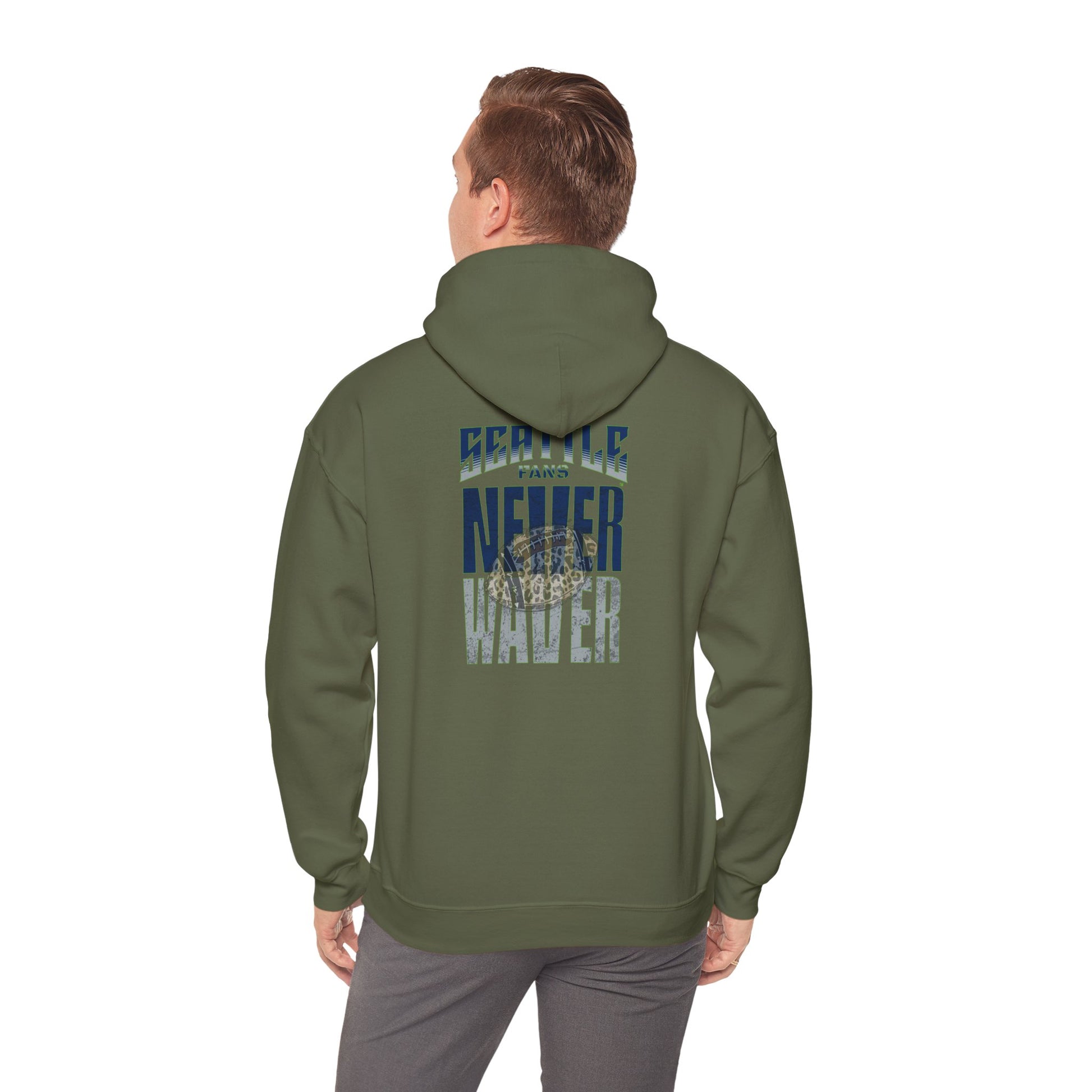 Seattle Fans Never Waver W-Leopard Football Unisex Heavy Blend™ Hooded Sweatshirt - Never Waver