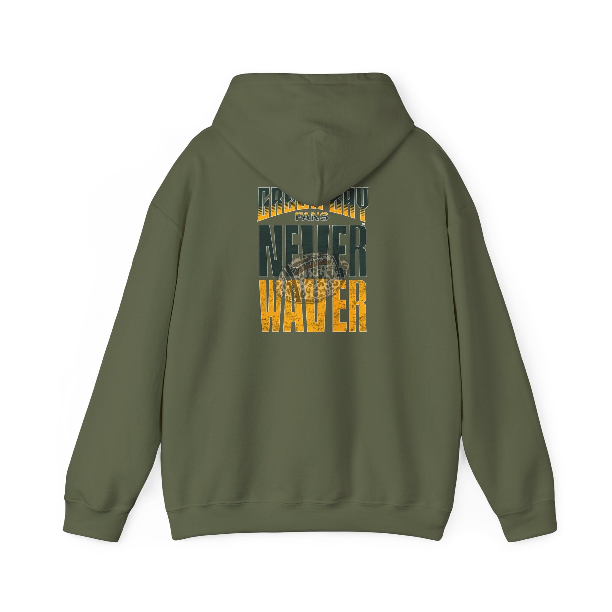 Green Bay Hoodie w Leopard Football - Unisex Heavy Blend Sweatshirt - Never Waver