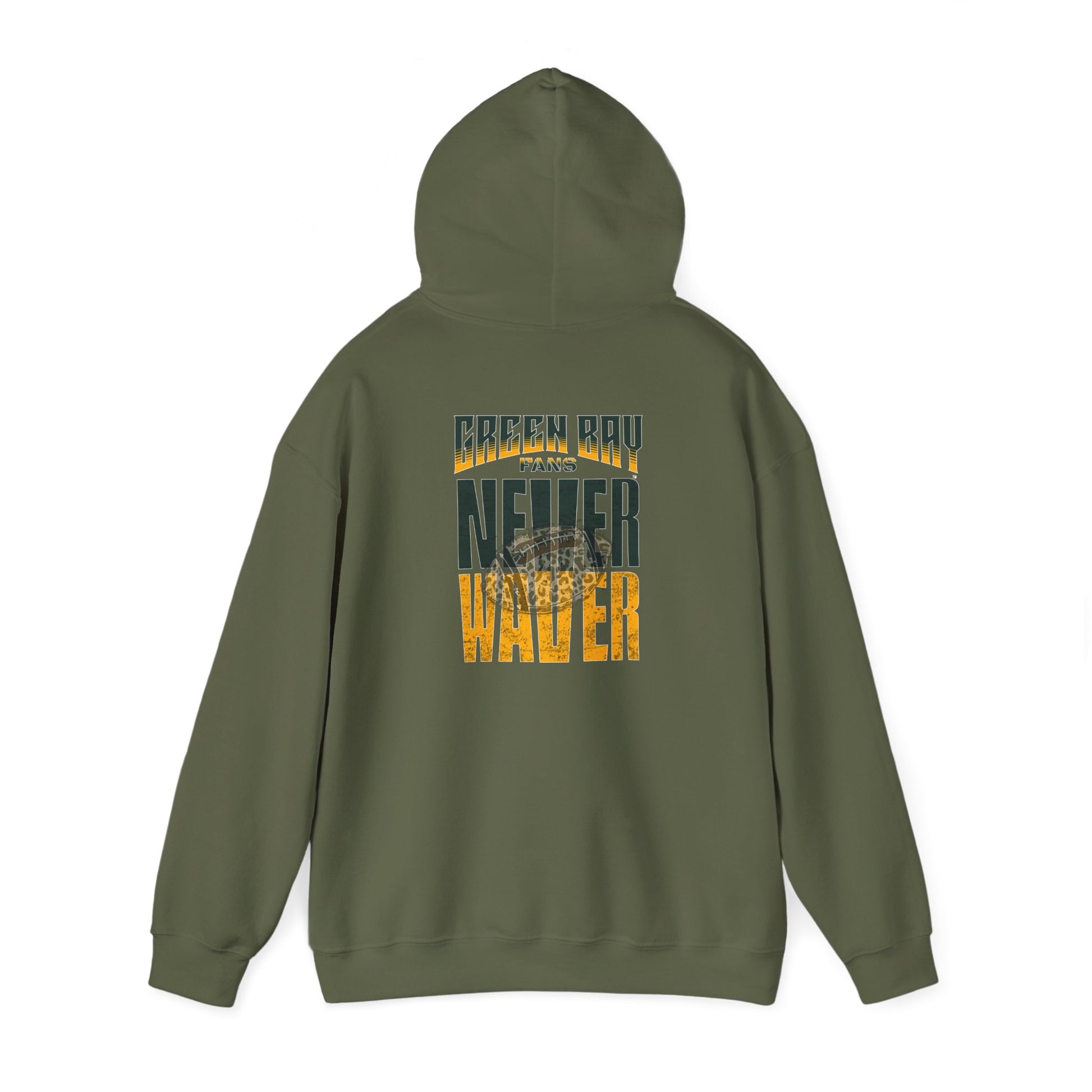 Green Bay Hoodie w Leopard Football - Unisex Heavy Blend Sweatshirt - Never Waver