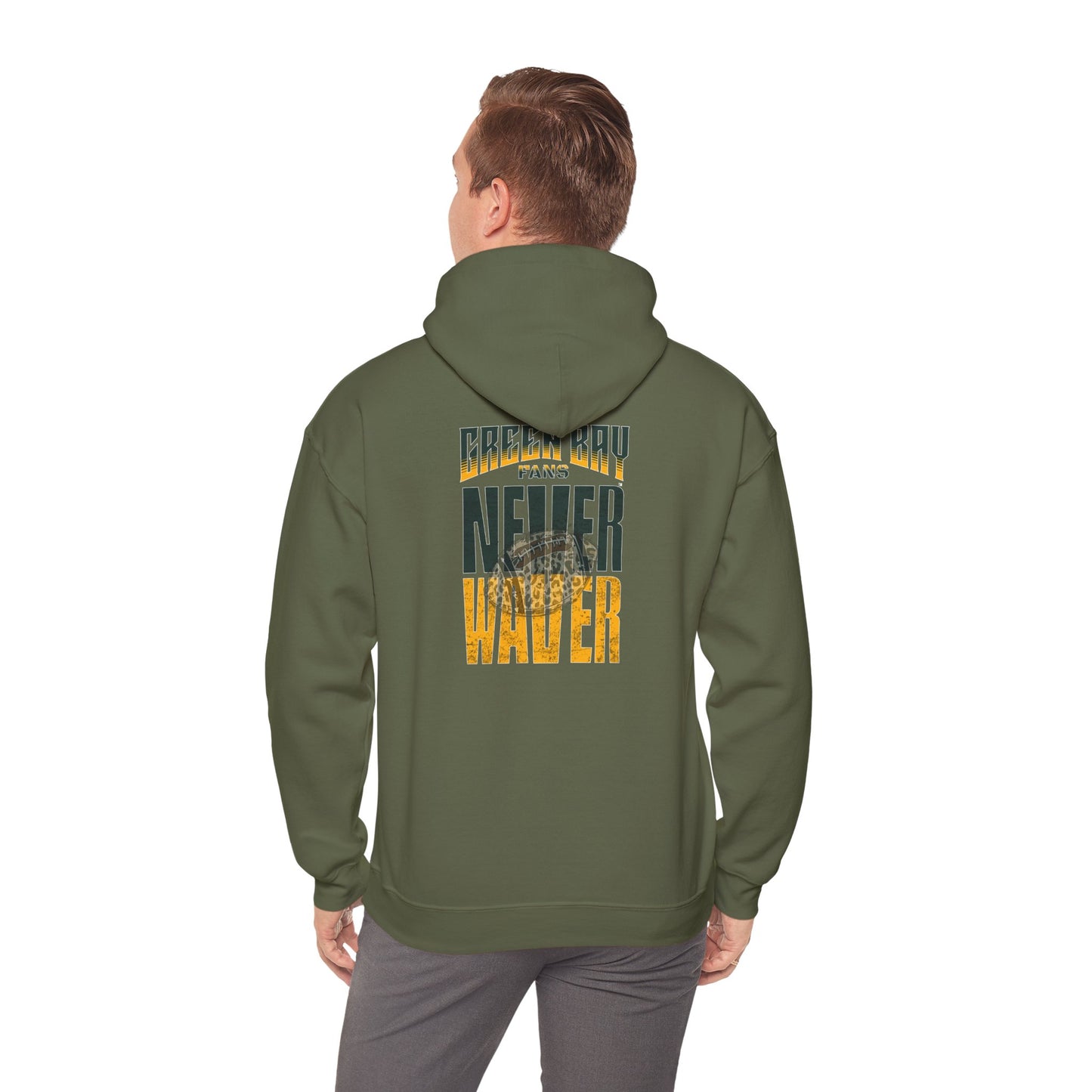 Green Bay Hoodie w Leopard Football - Unisex Heavy Blend Sweatshirt - Never Waver
