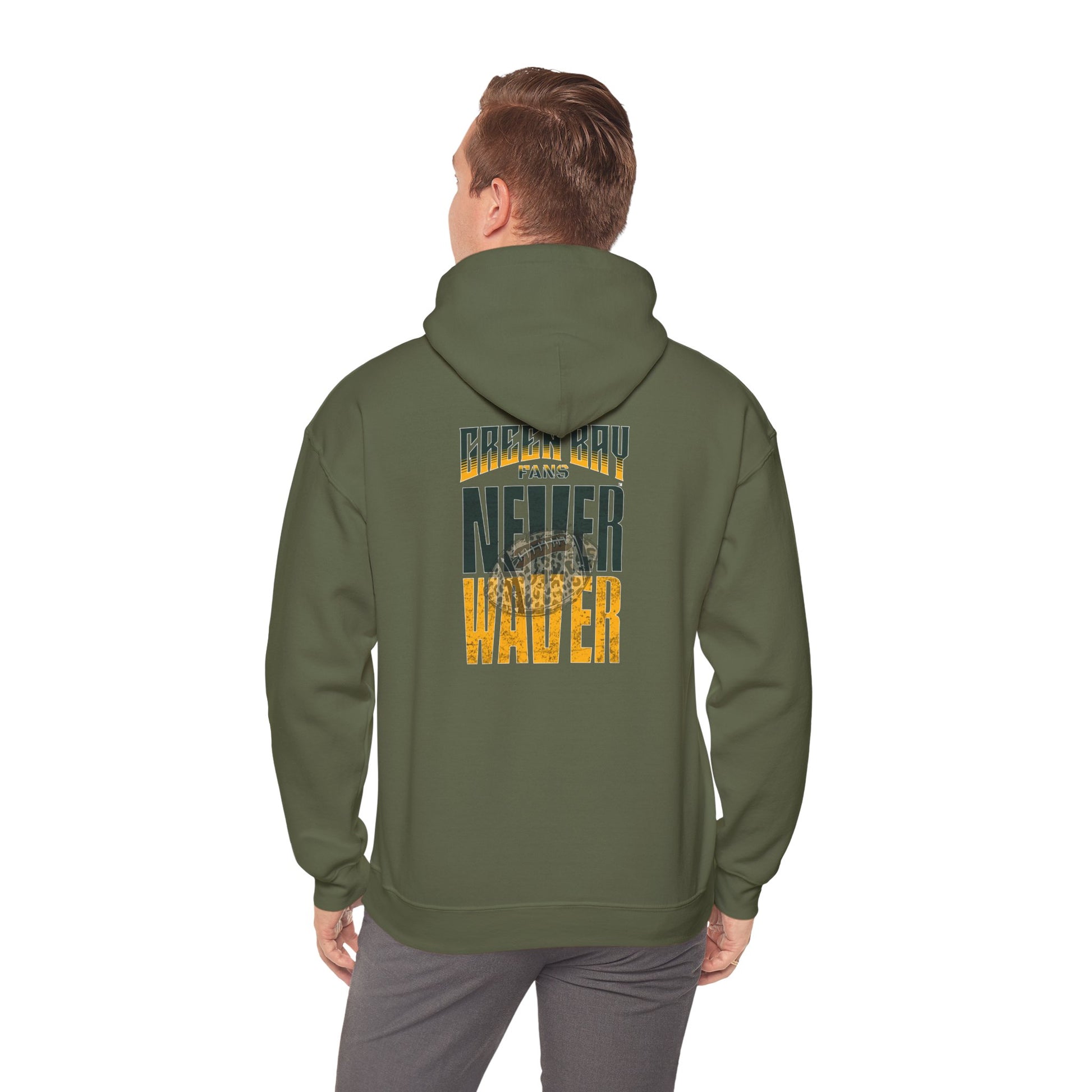 Green Bay Hoodie w Leopard Football - Unisex Heavy Blend Sweatshirt - Never Waver