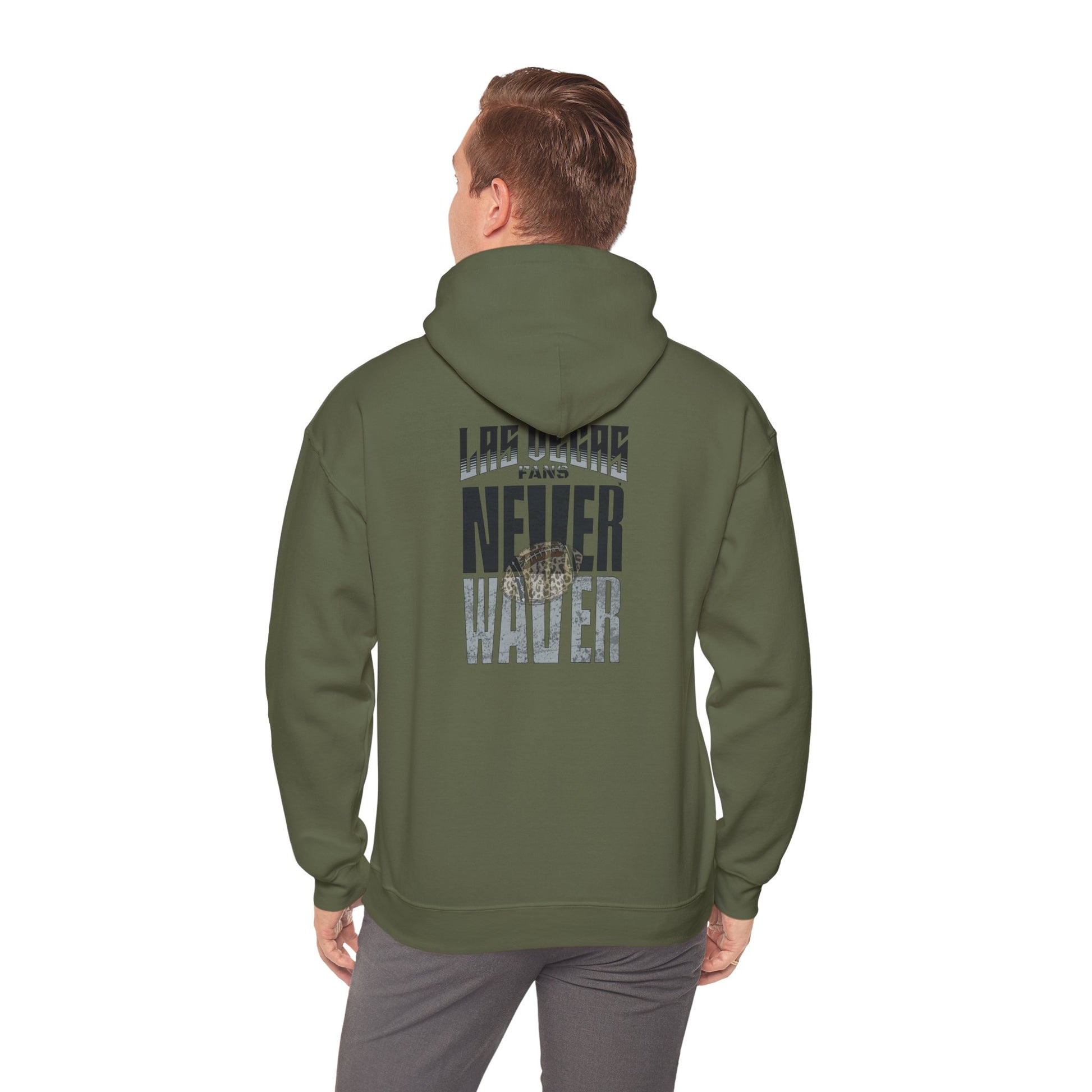 Las Vegas Fans Never Waver w Leopard Football Unisex Heavy Blend™ Hooded Sweatshirt - Cozy Oversized Style for Fans - Never Waver
