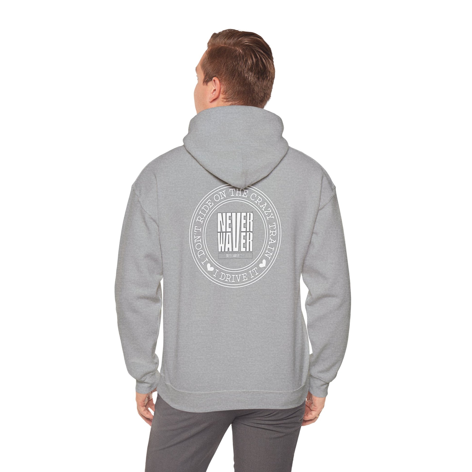 Never Waver I Don't Ride on the Crazy Train I Drive It Unisex Heavy Blend™ Hooded Sweatshirt - Never Waver
