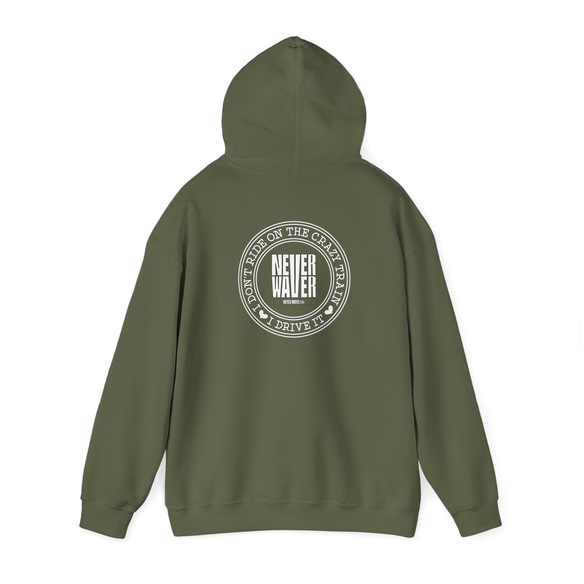 Never Waver I Don't Ride on the Crazy Train I Drive It Unisex Heavy Blend™ Hooded Sweatshirt - Never Waver