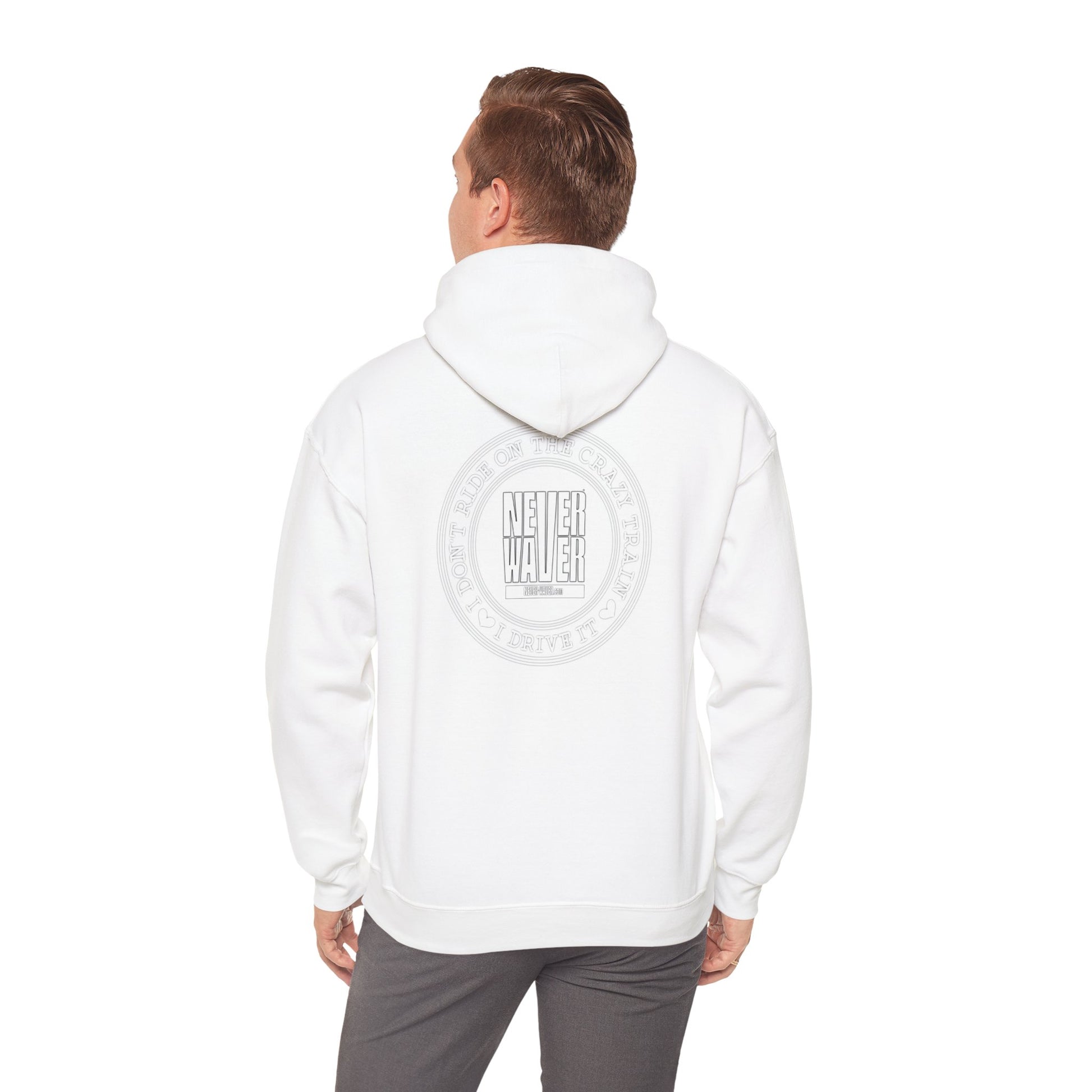 Never Waver I Don't Ride on the Crazy Train I Drive It Unisex Heavy Blend™ Hooded Sweatshirt - Never Waver