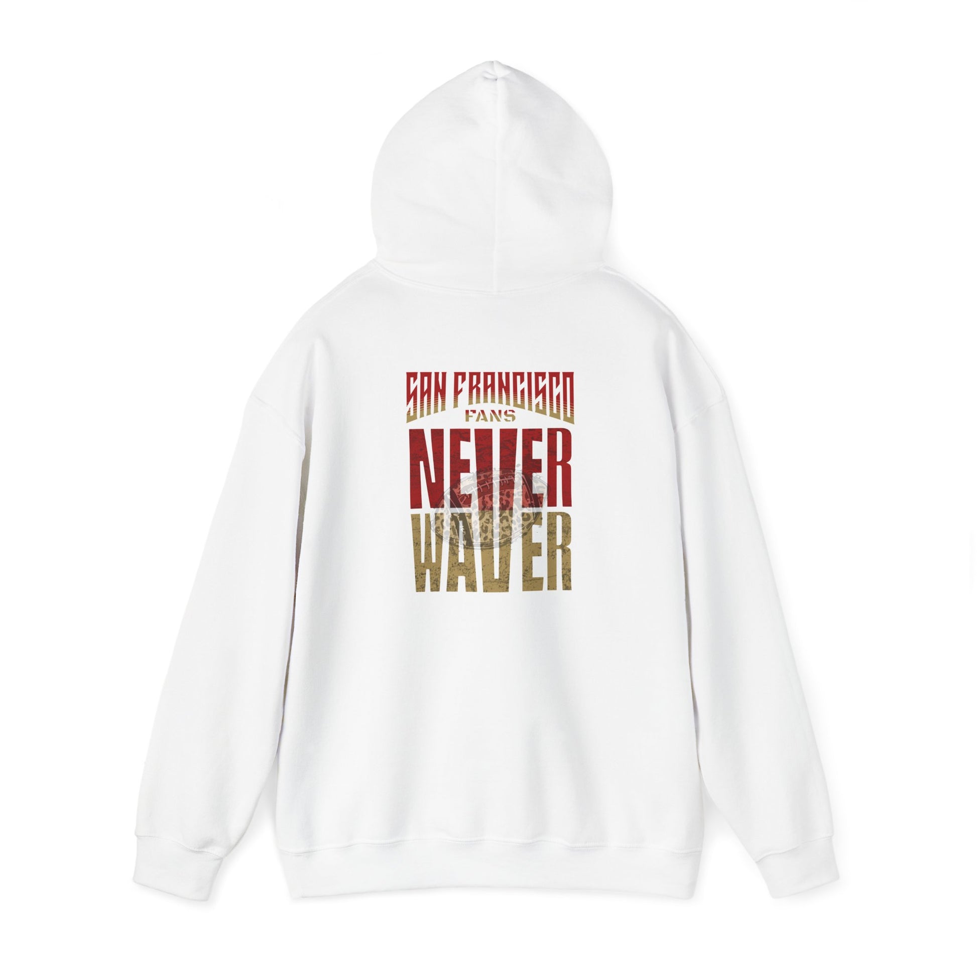 Never Waver San Francisco Hoodie w Leopard Football - Unisex Heavy Blend Sweatshirt - Never Waver