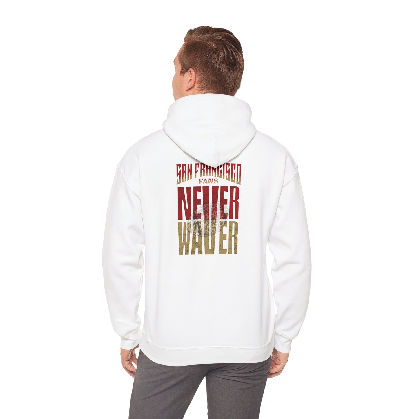 Never Waver San Francisco Hoodie w Leopard Football - Unisex Heavy Blend Sweatshirt - Never Waver