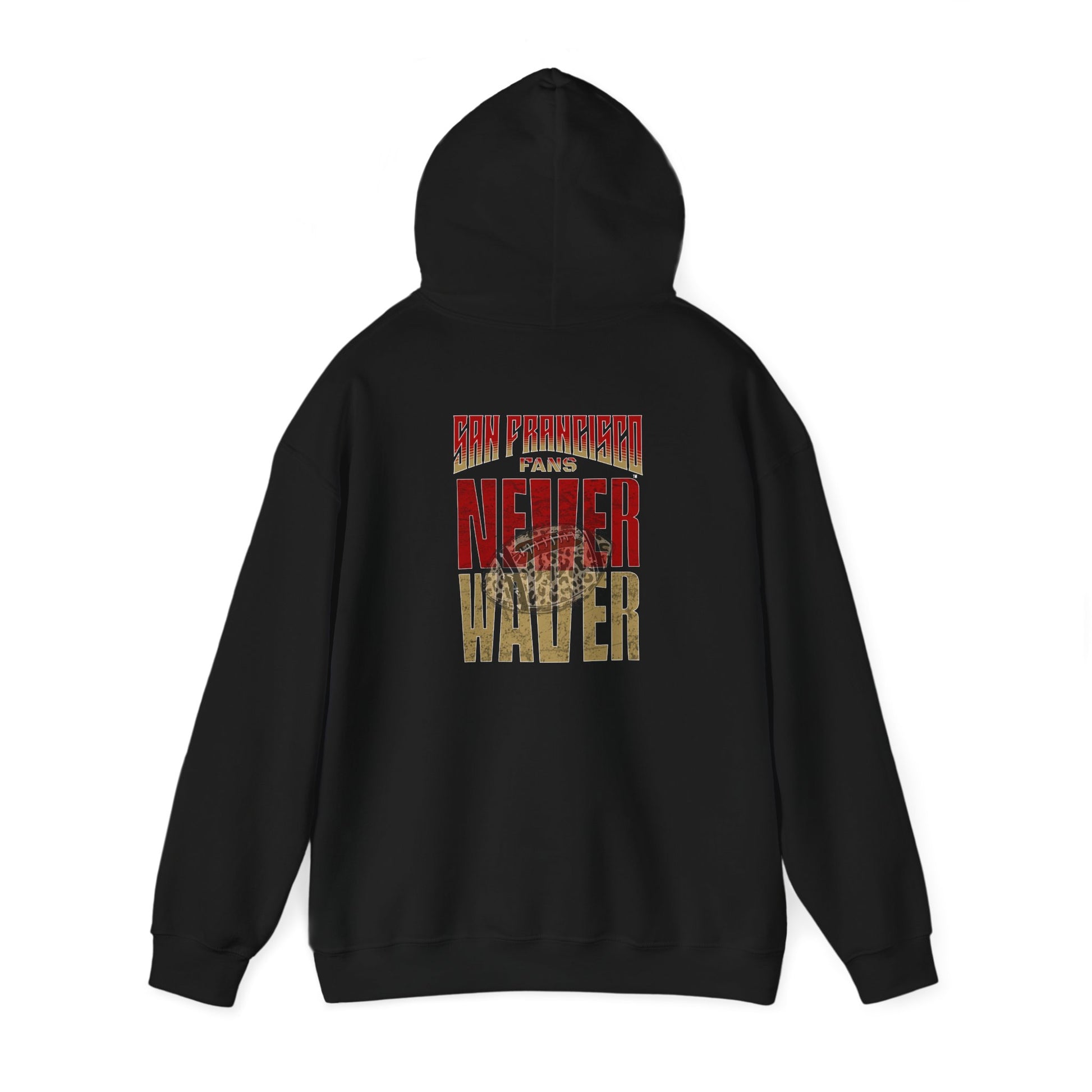 Never Waver San Francisco Hoodie w Leopard Football - Unisex Heavy Blend Sweatshirt - Never Waver