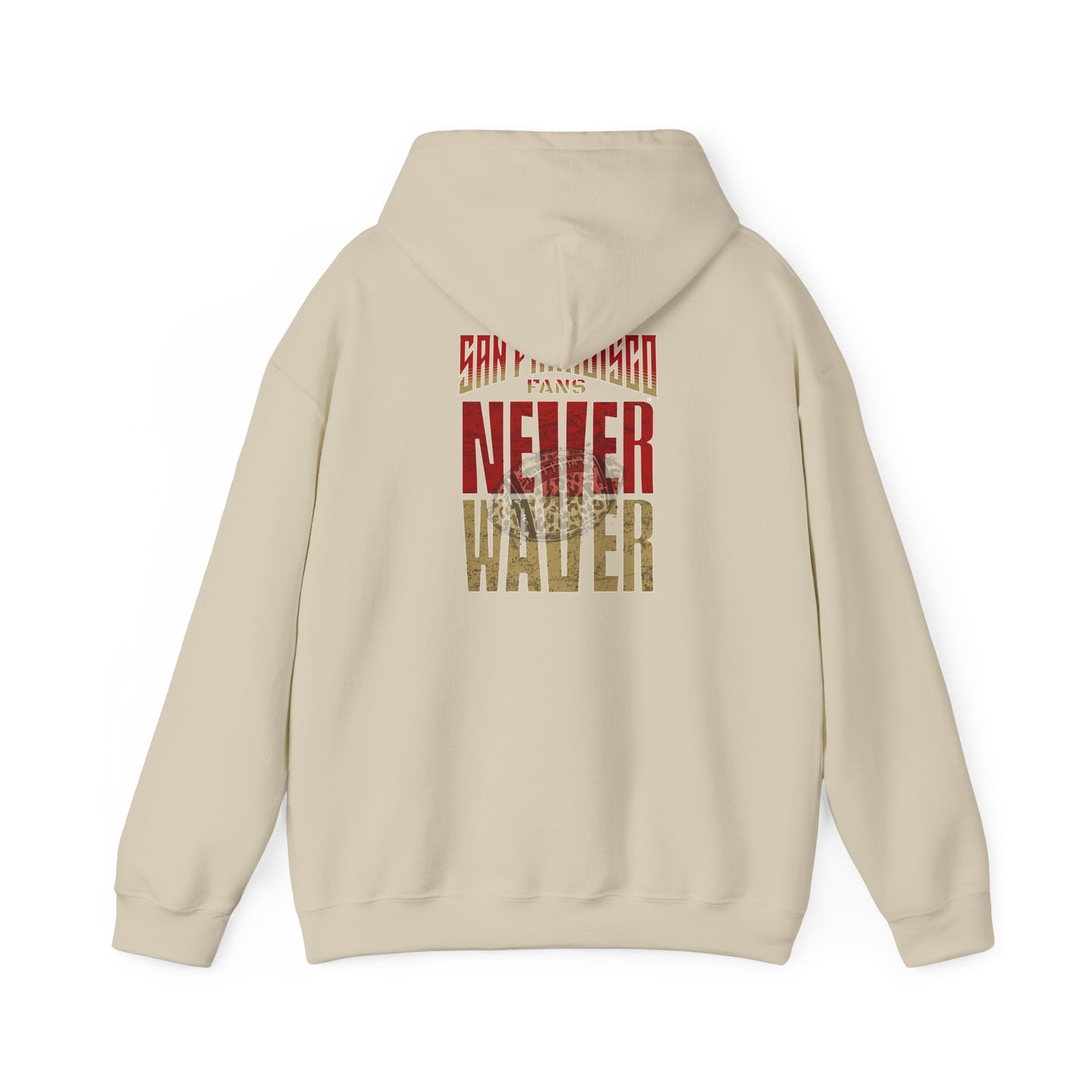 Never Waver San Francisco Hoodie w Leopard Football - Unisex Heavy Blend Sweatshirt - Never Waver
