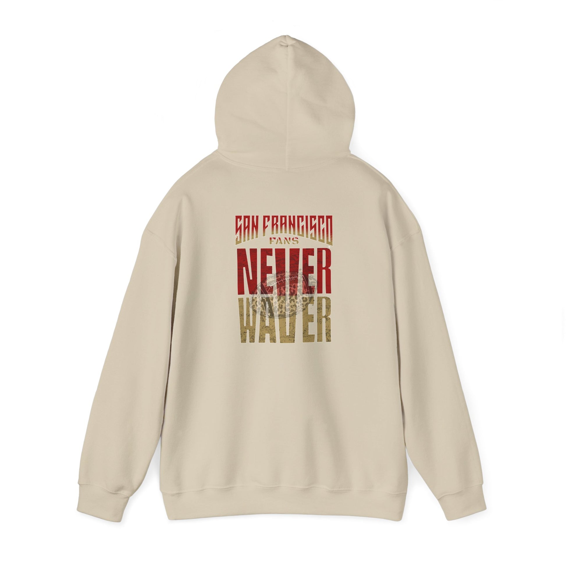 Never Waver San Francisco Hoodie w Leopard Football - Unisex Heavy Blend Sweatshirt - Never Waver