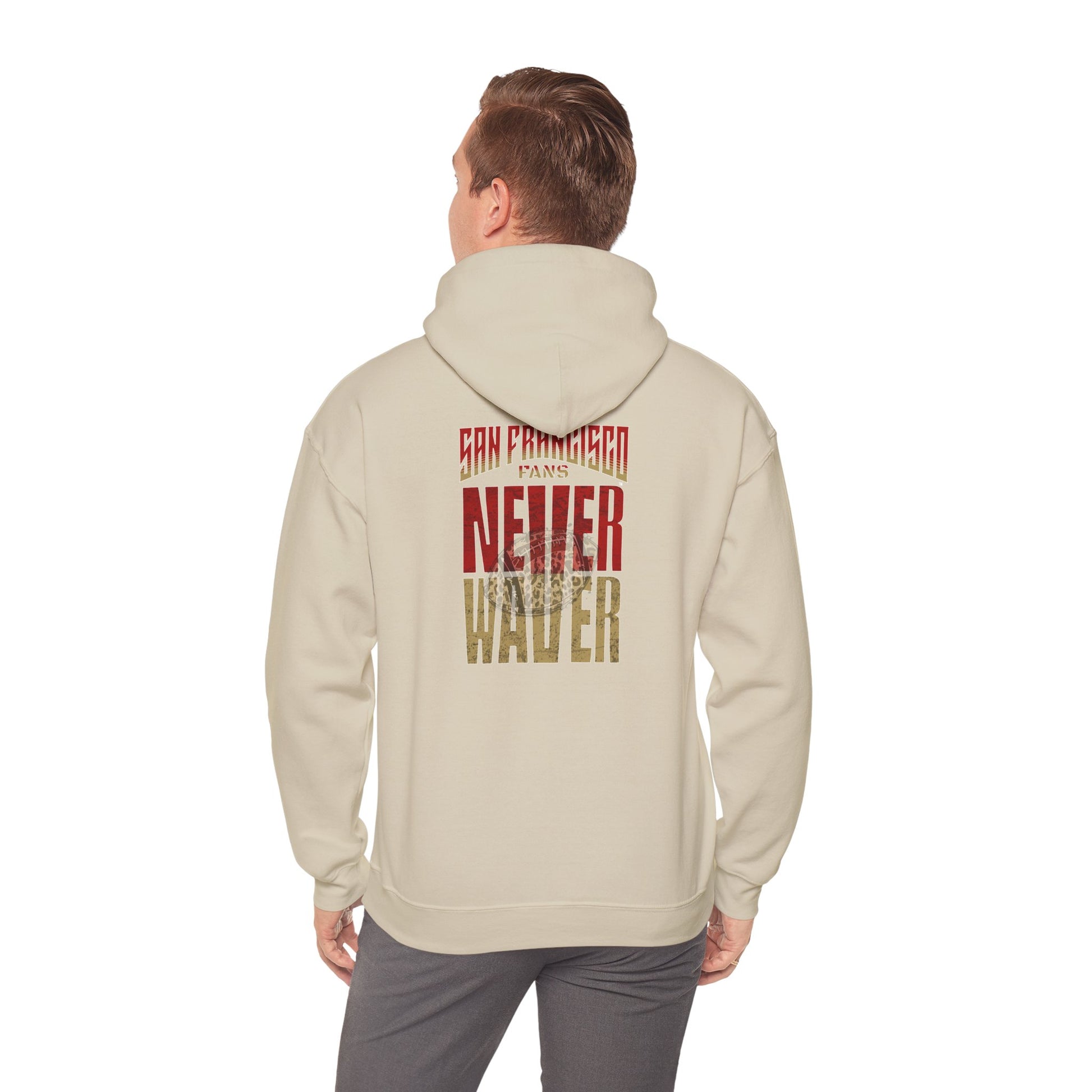 Never Waver San Francisco Hoodie w Leopard Football - Unisex Heavy Blend Sweatshirt - Never Waver