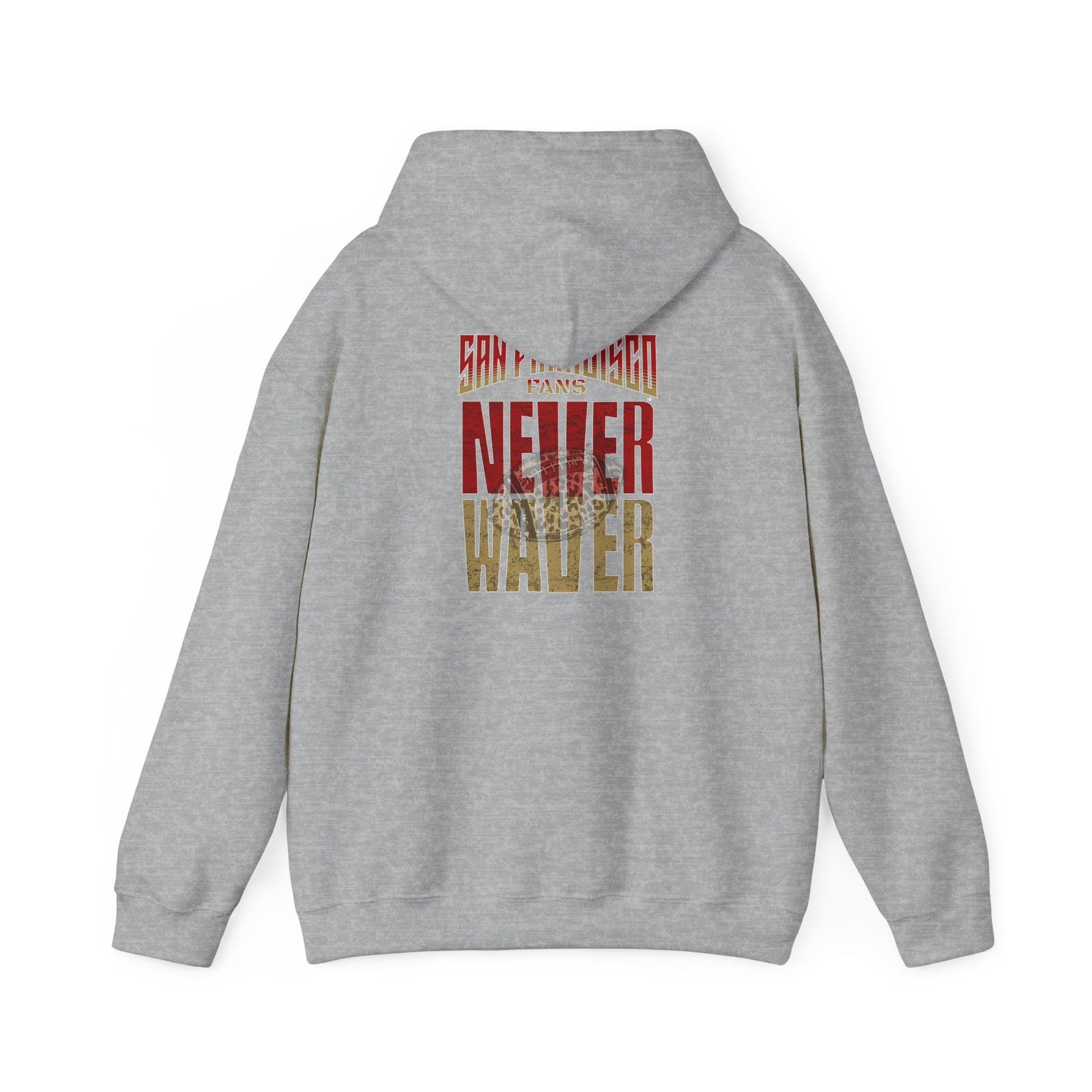 Never Waver San Francisco Hoodie w Leopard Football - Unisex Heavy Blend Sweatshirt - Never Waver