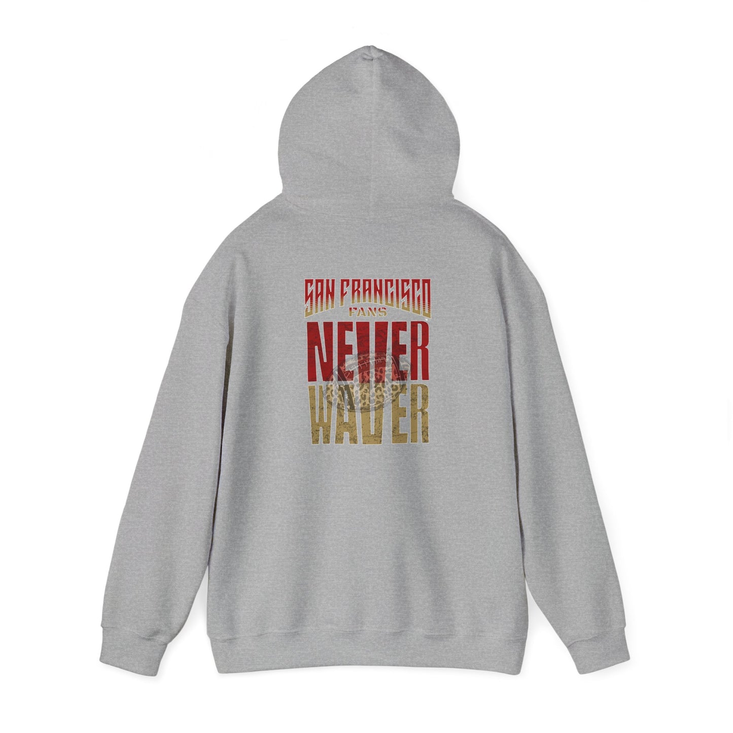 Never Waver San Francisco Hoodie w Leopard Football - Unisex Heavy Blend Sweatshirt - Never Waver
