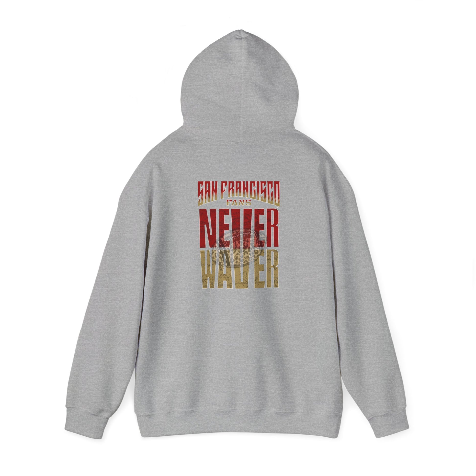 Never Waver San Francisco Hoodie w Leopard Football - Unisex Heavy Blend Sweatshirt - Never Waver