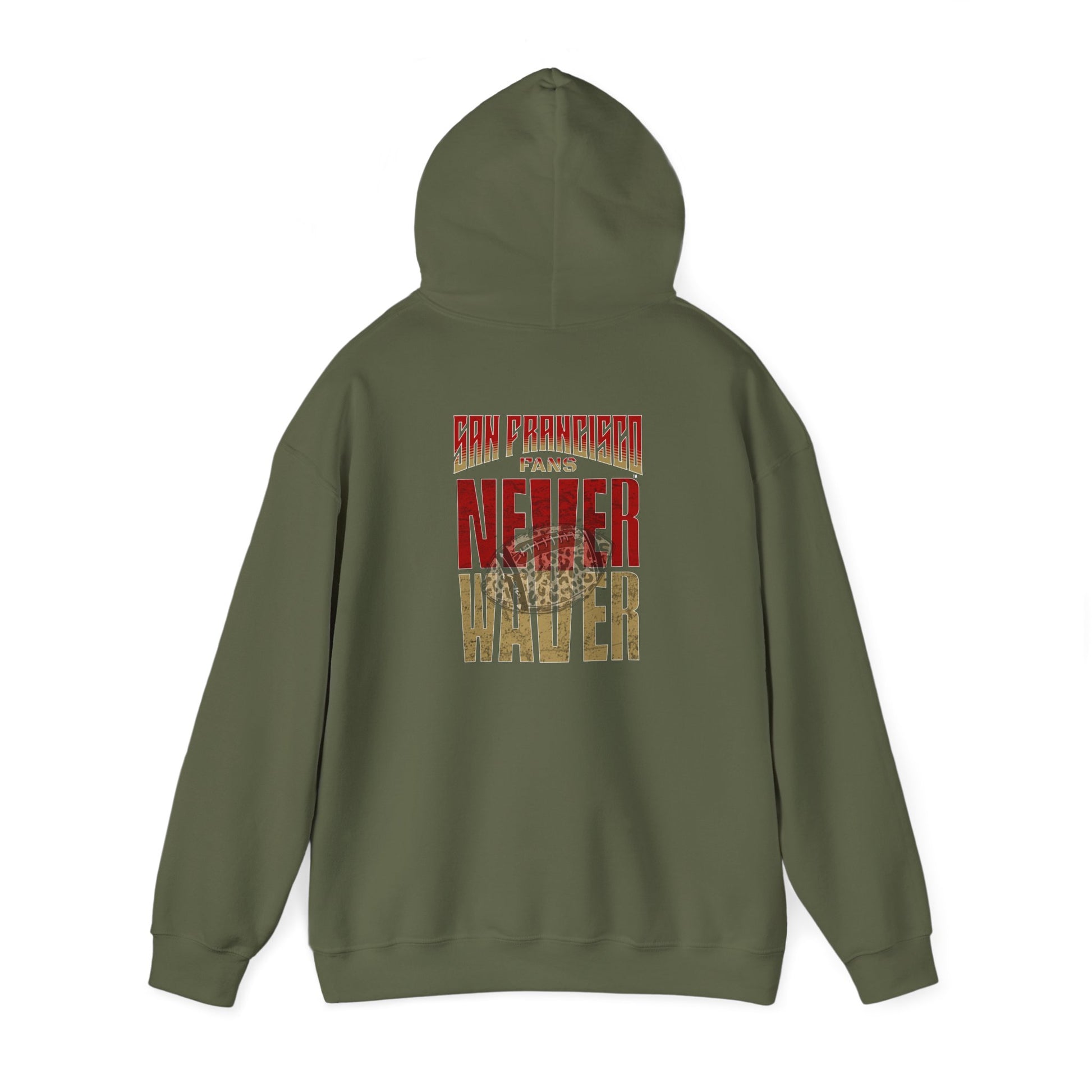 Never Waver San Francisco Hoodie w Leopard Football - Unisex Heavy Blend Sweatshirt - Never Waver