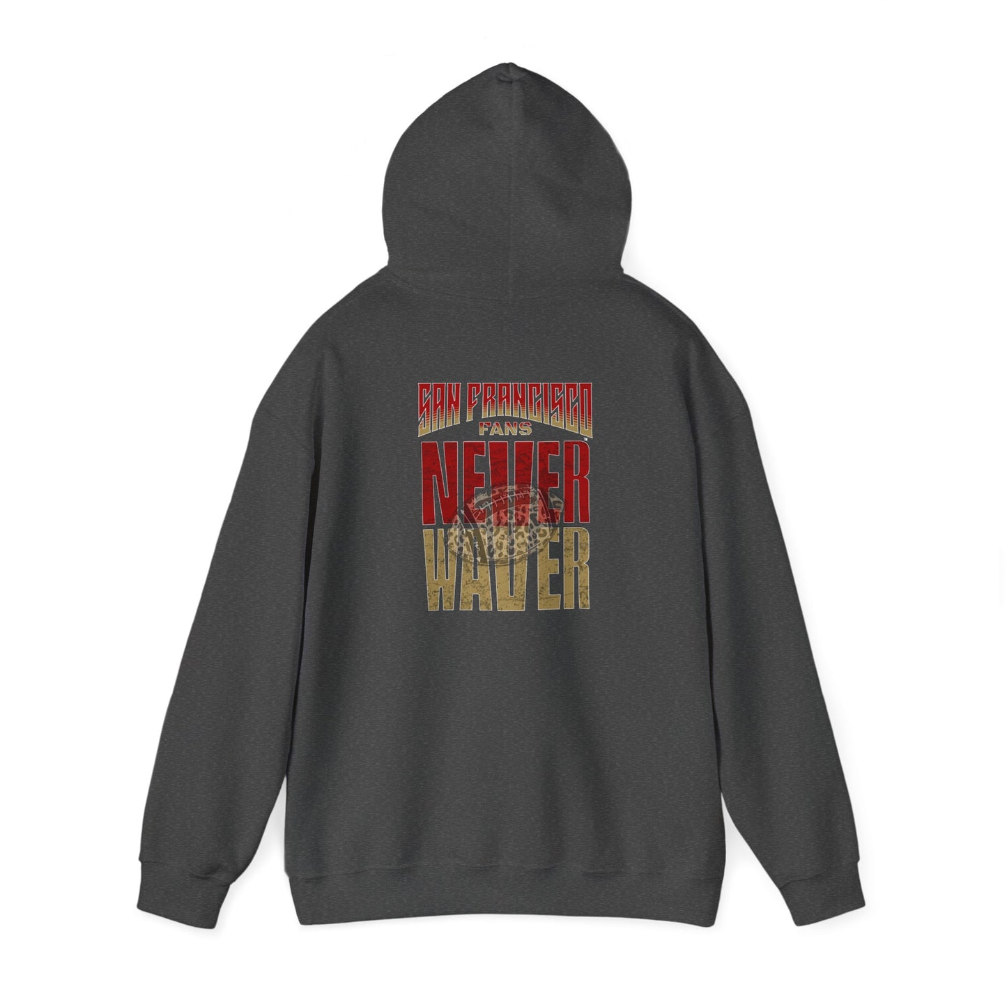 Never Waver San Francisco Hoodie w Leopard Football - Unisex Heavy Blend Sweatshirt - Never Waver
